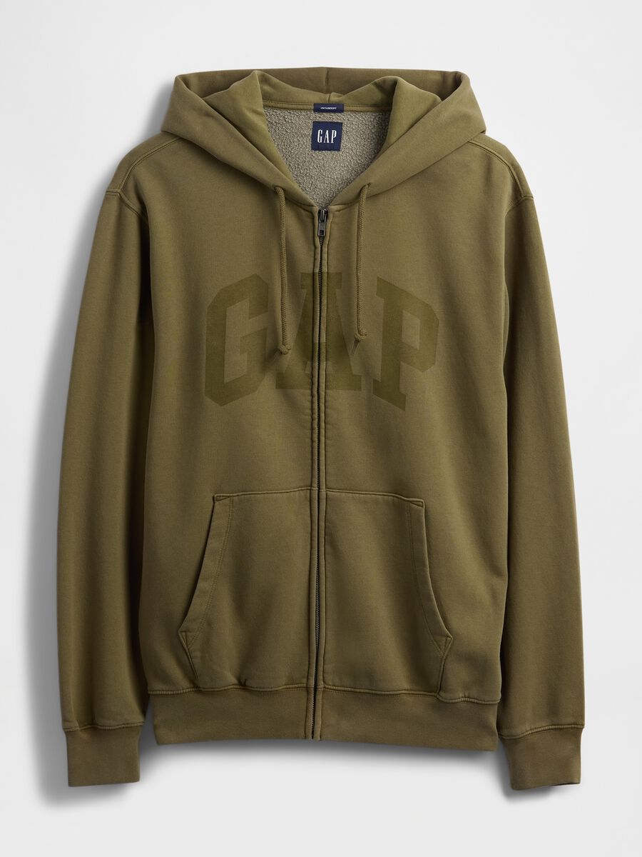 Green cotton blend zip-up hoodie_3
