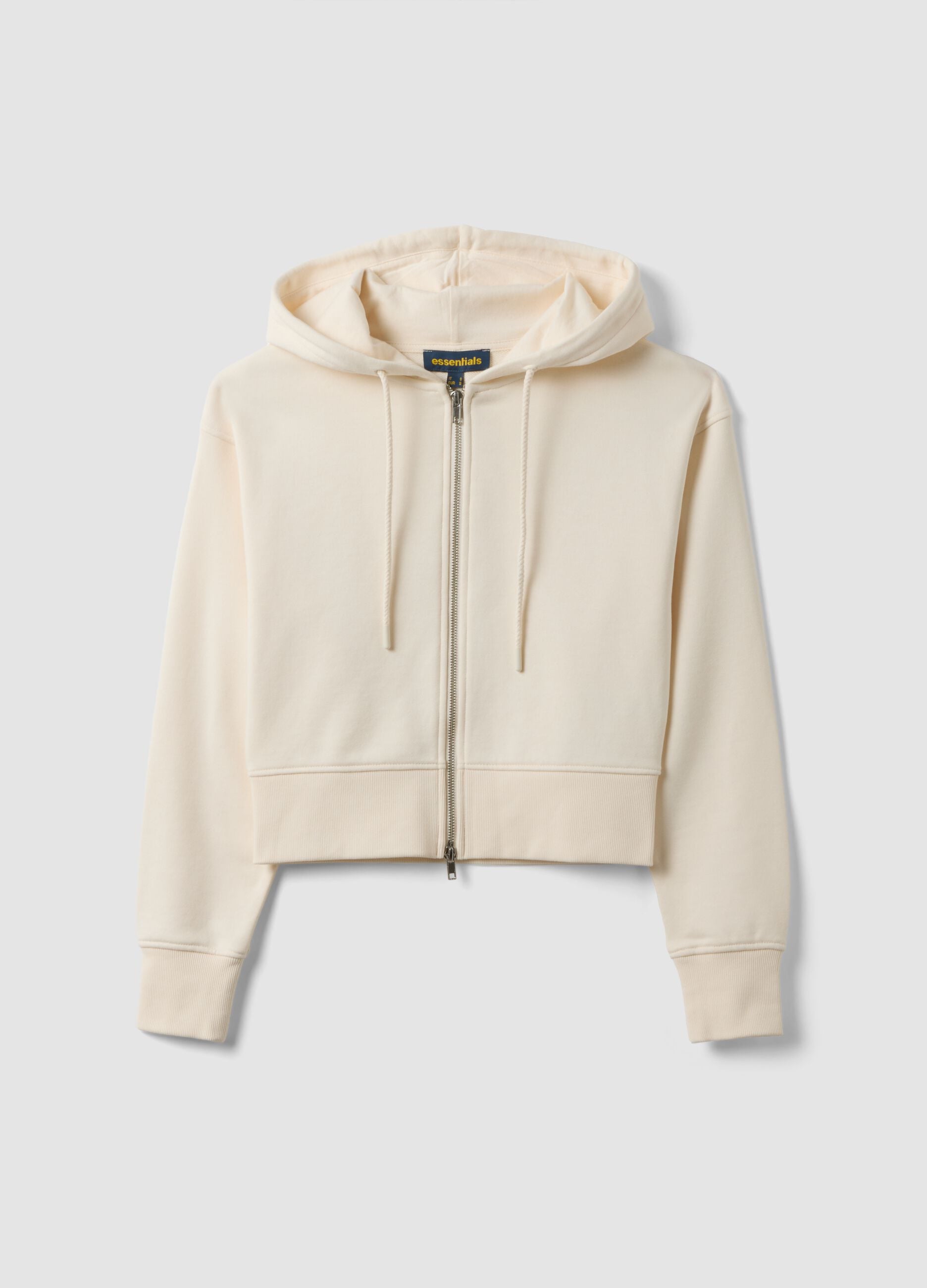 White cotton-blend fitted zip-up hoodie