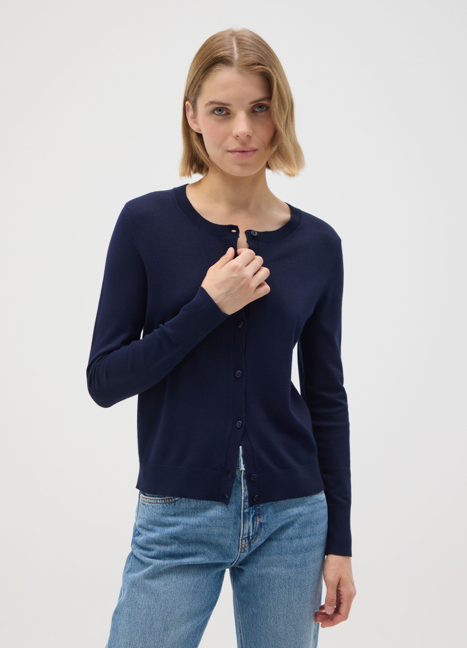 Blue Regular Fit Viscose Blend Cardigan