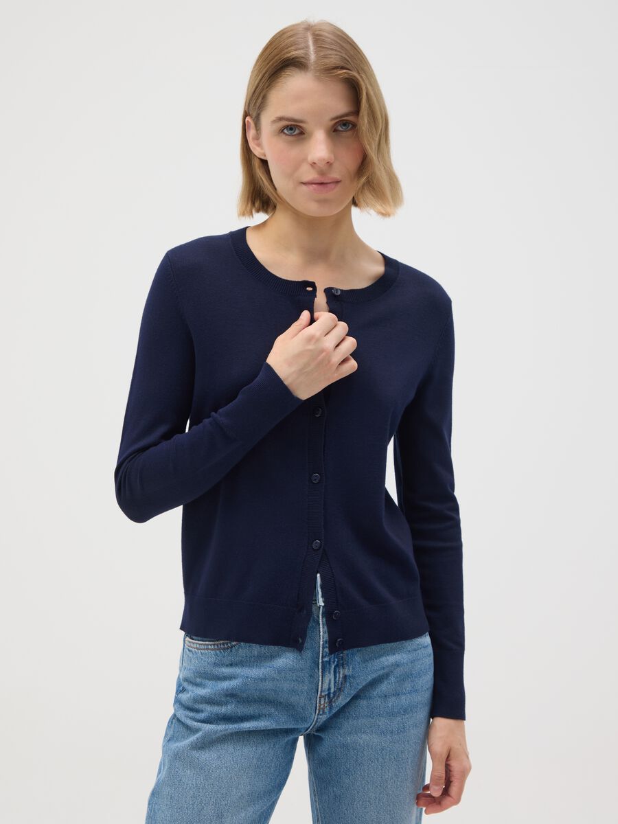 Cardigan in misto viscosa blu regular fit_0