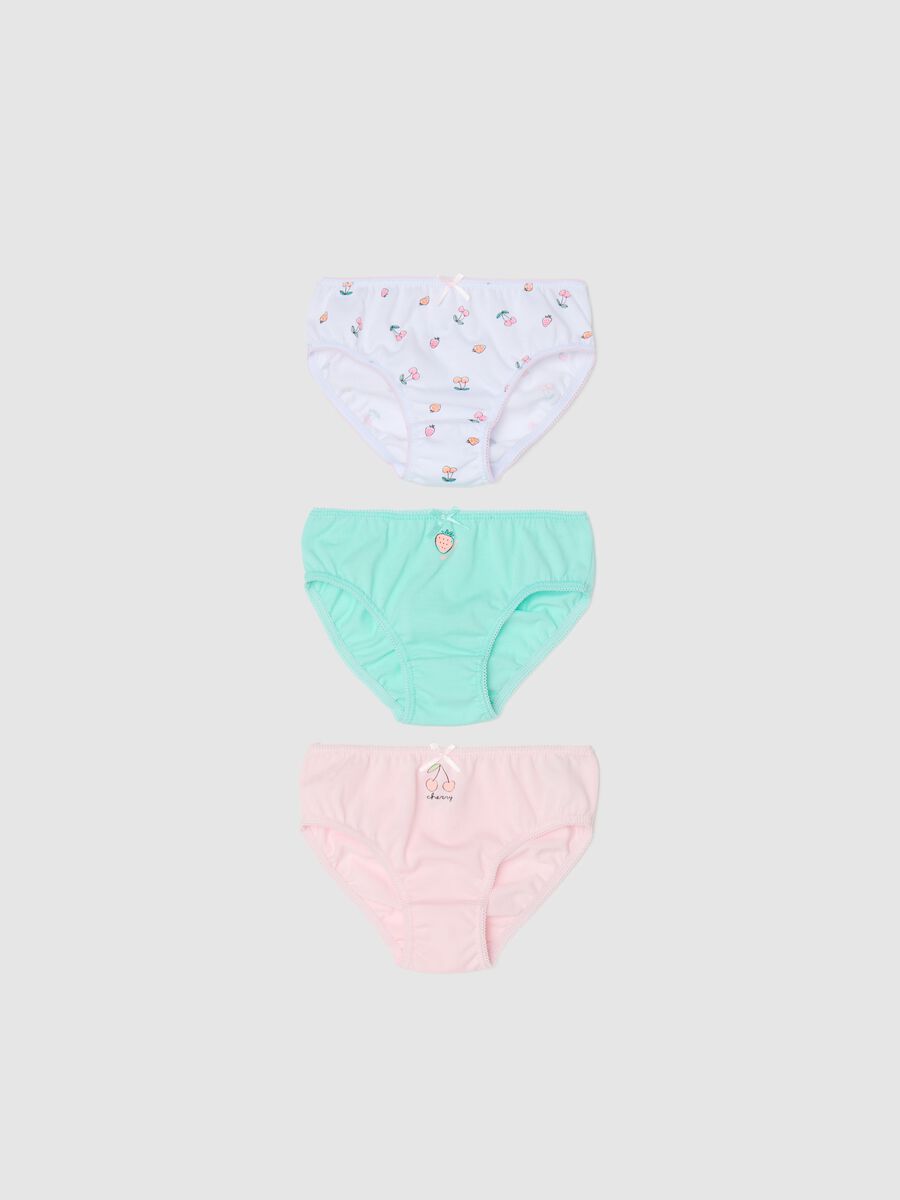Three-pack pink and green organic cotton briefs with bow and print_0