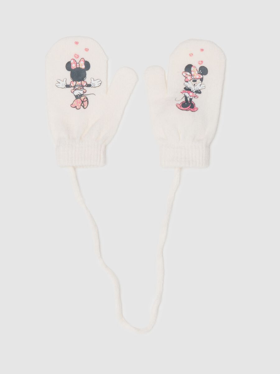 White girls' gloves with Disney print and cord_0