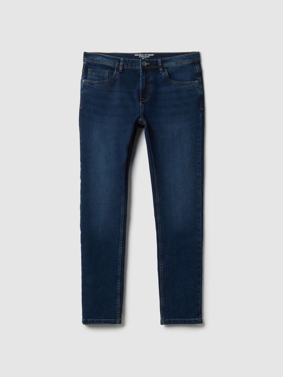 Blue Super Skinny Cotton Blend Jeans_0