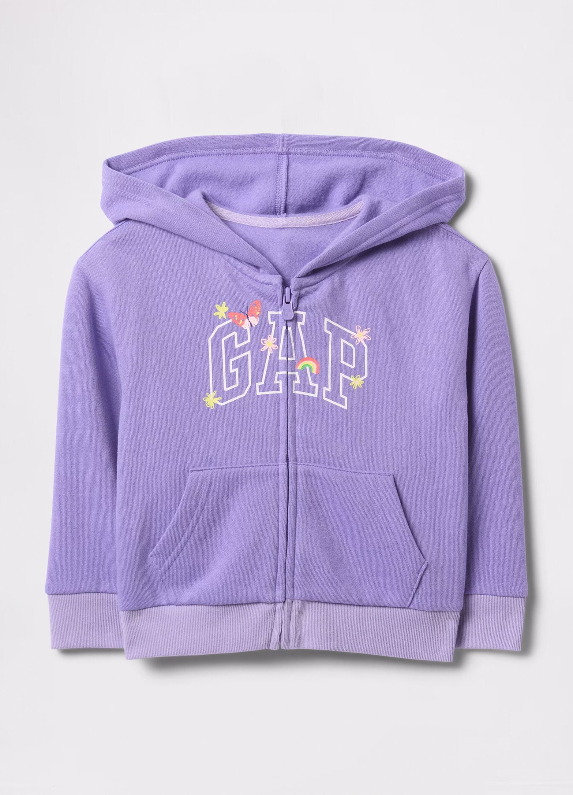 Purple full-zip sweatshirt with hood and logo print