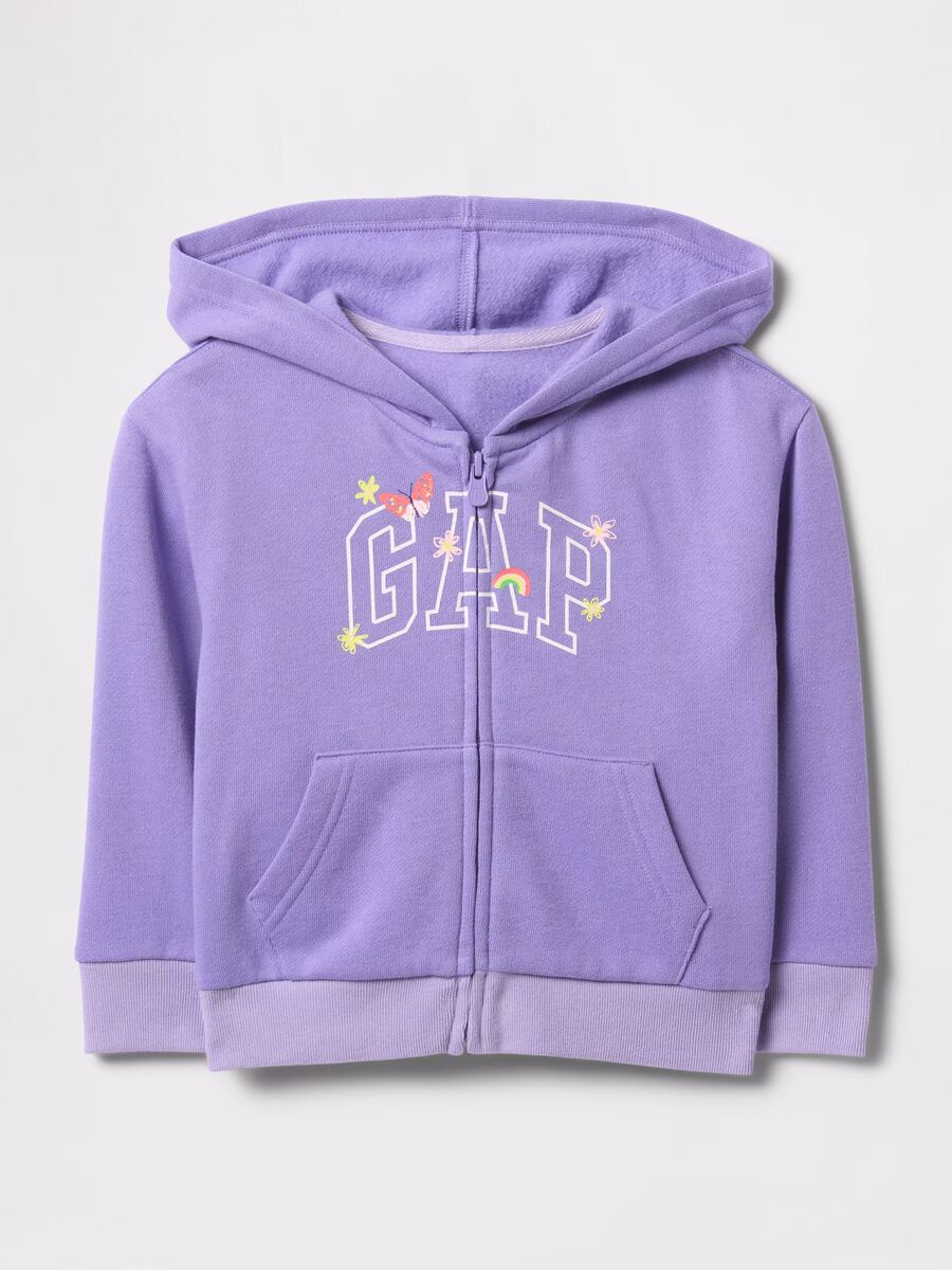 Purple full-zip sweatshirt with hood and logo print_0