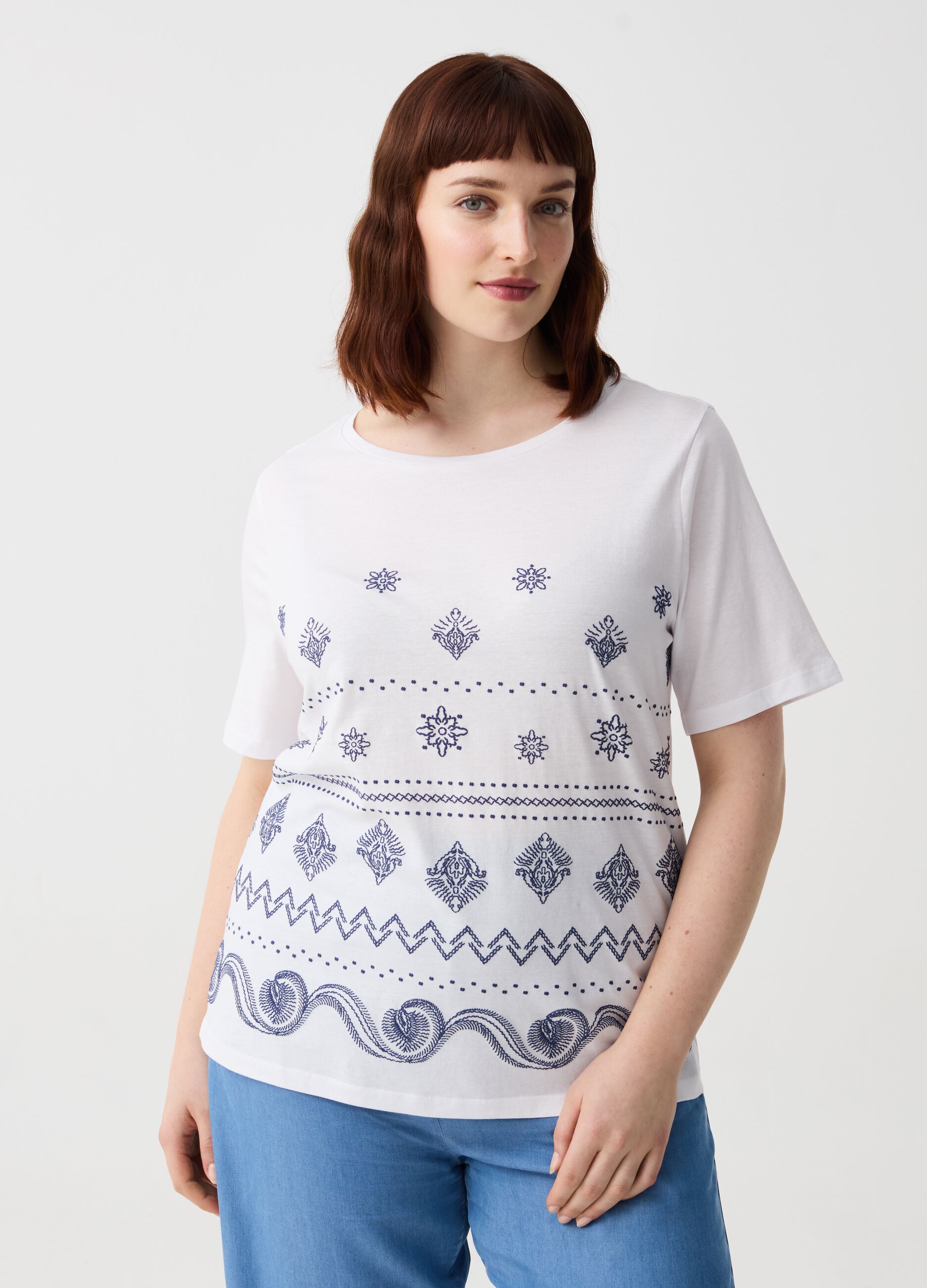 T-shirt in cotone con stampa boho Curvy