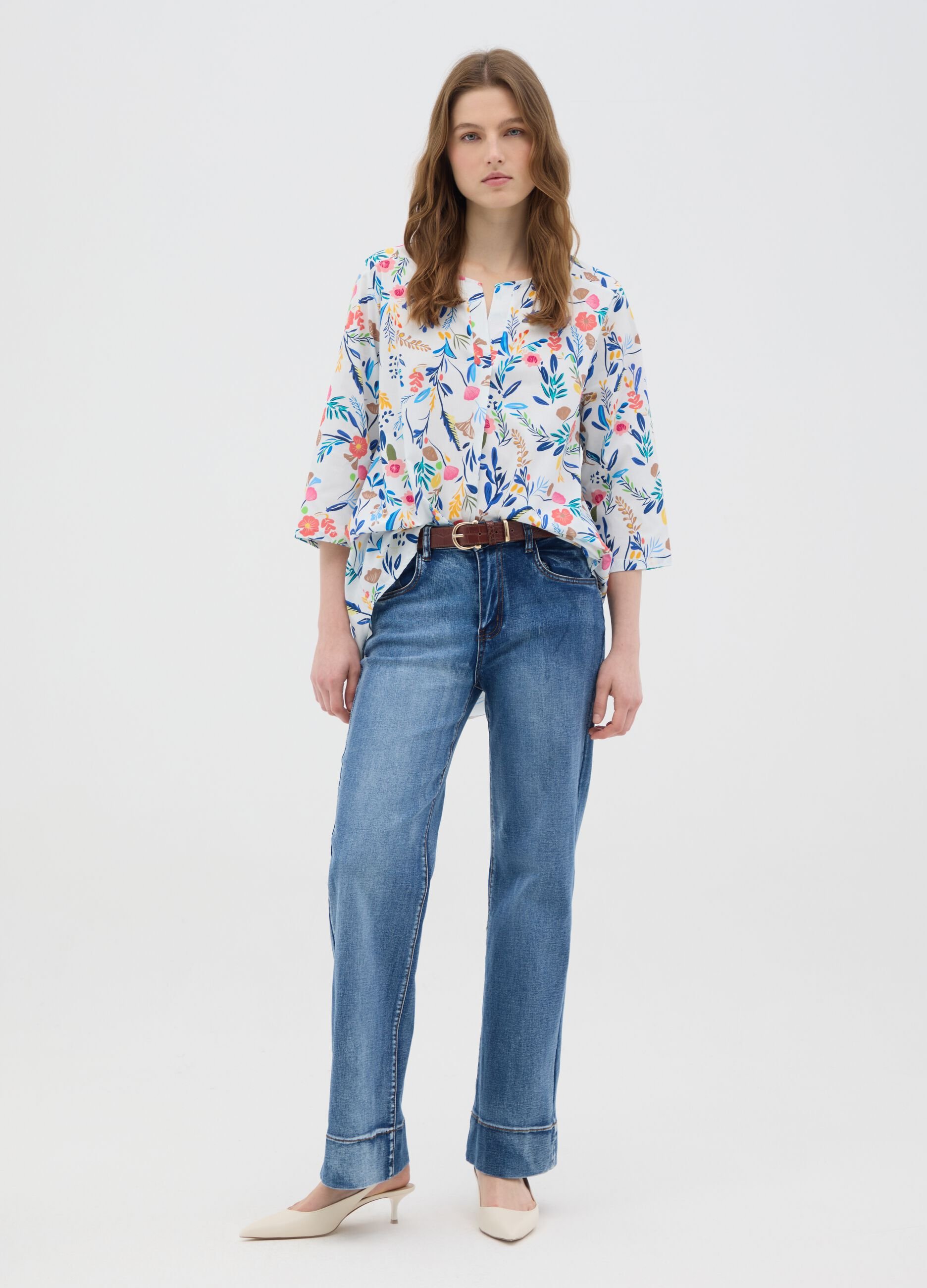 Women's multicolour stretch cotton shirt regular fit