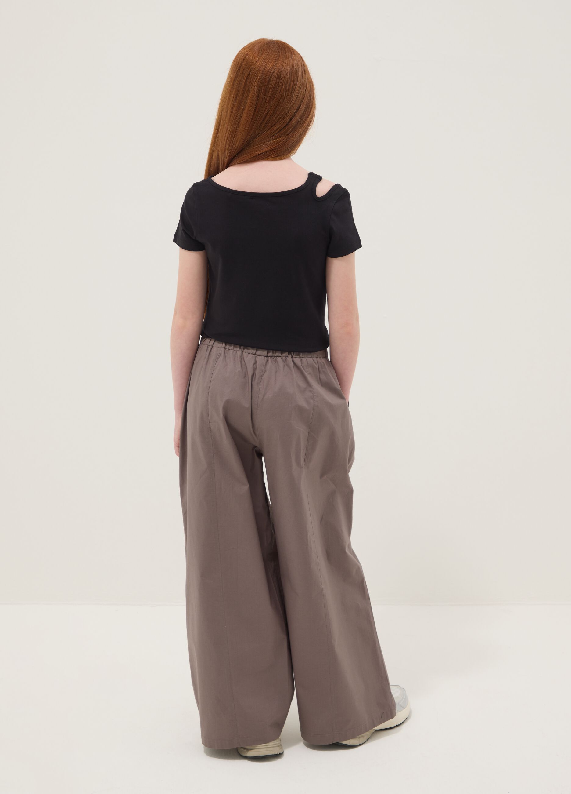 Pantaloni marroni in puro cotone con vita elastica per ragazza