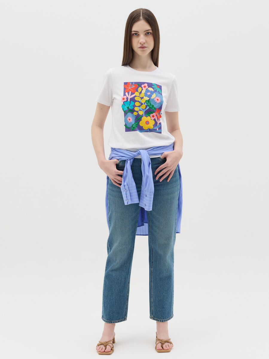 White cotton floral pattern T-shirt by Ovs_1