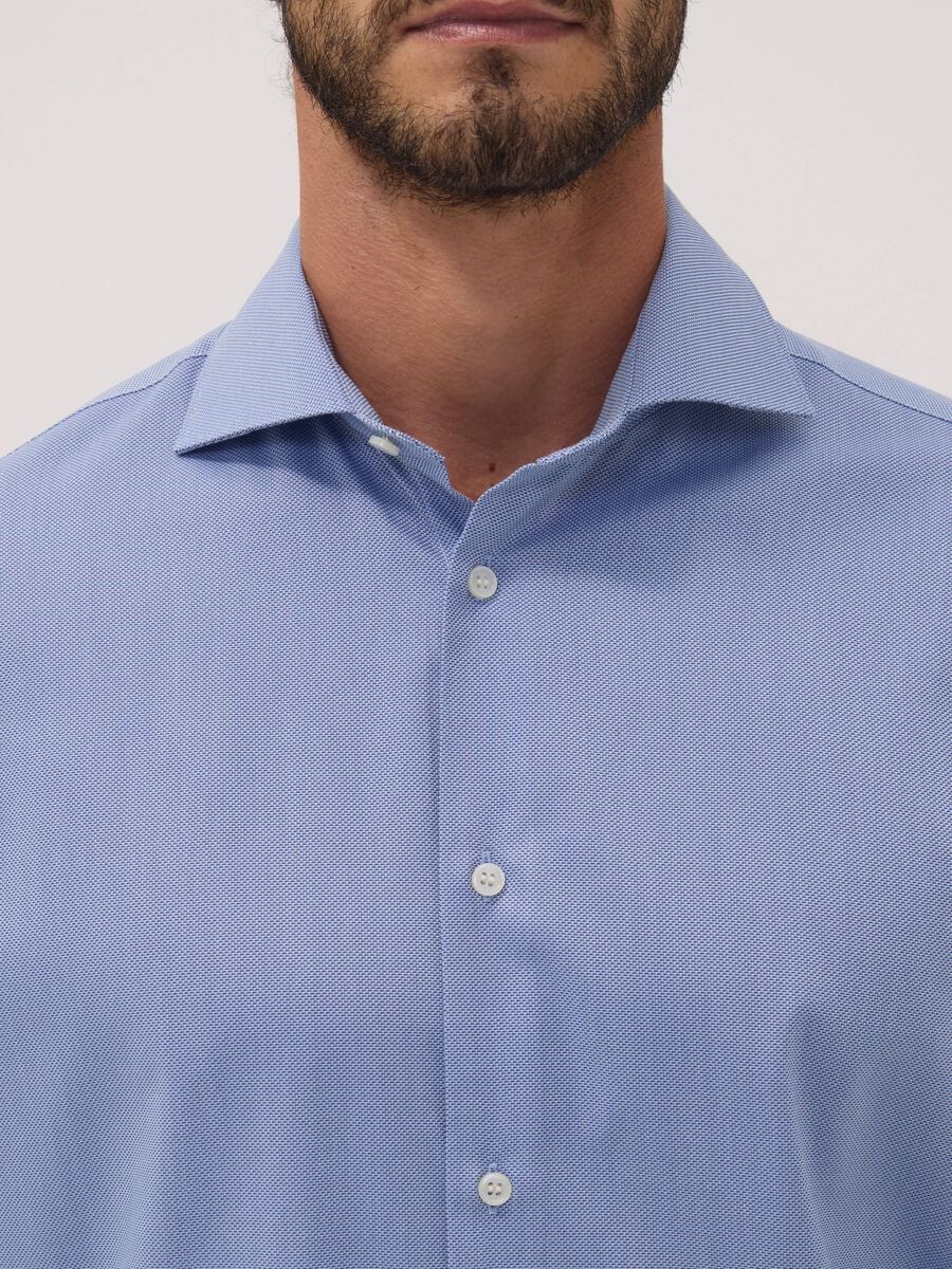 Camicia blu avio in misto lyocell regular fit easy iron_1