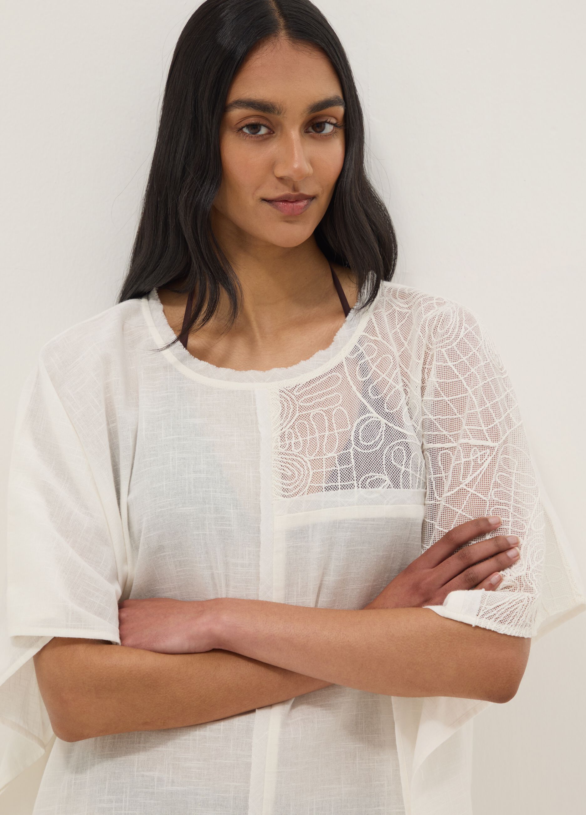 White pure cotton kaftan with lace inserts