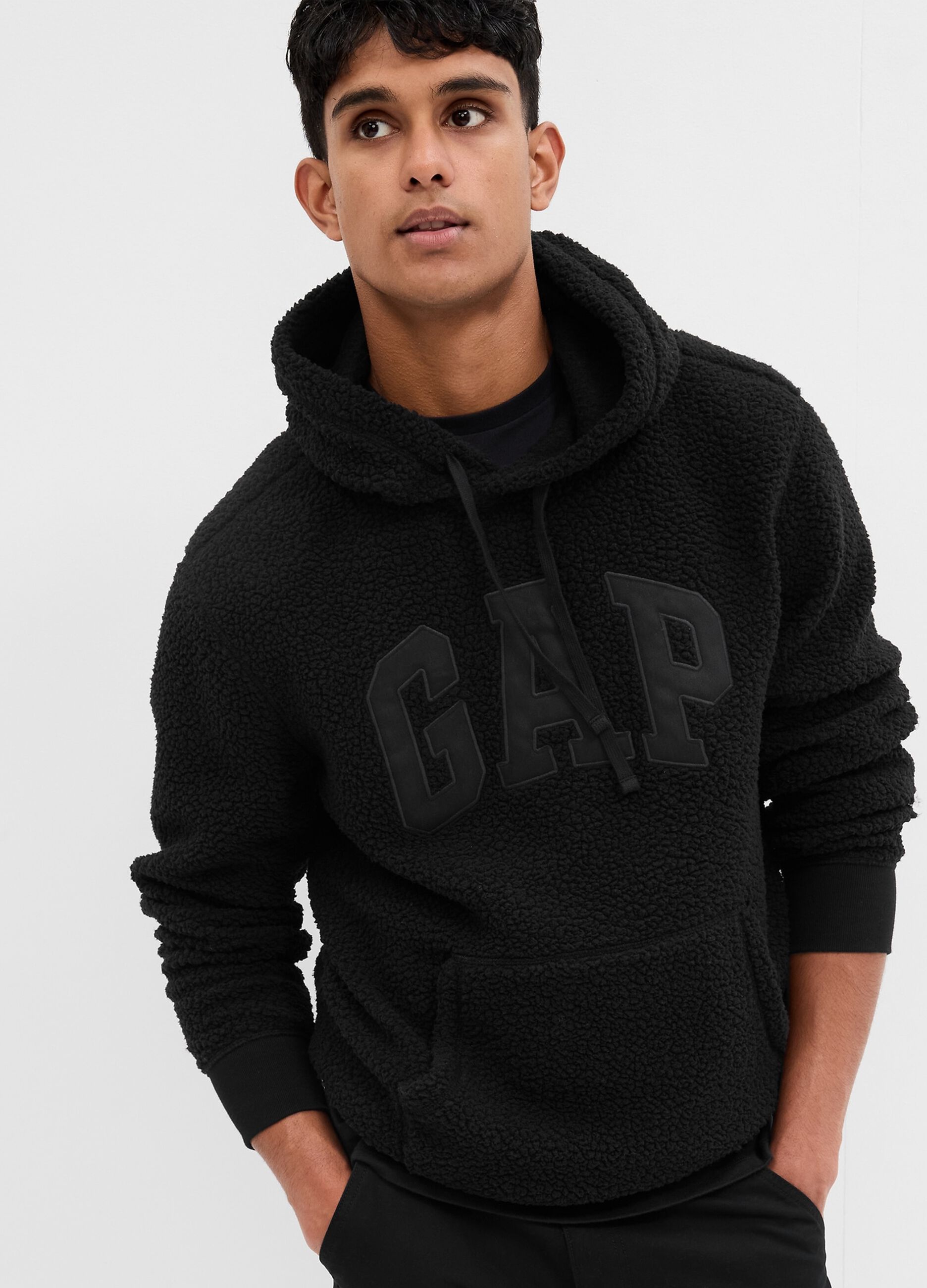 Felpa in sherpa con cappuccio ricamo logo_0