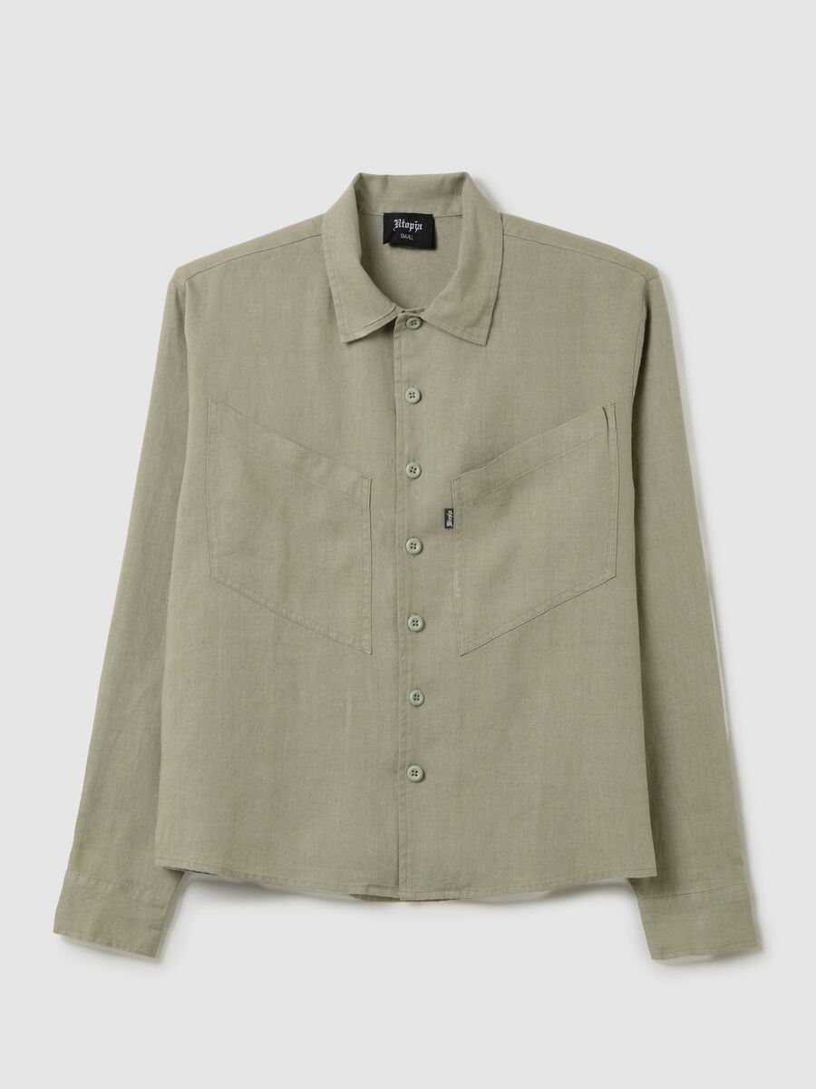 100% Linen Cargo Shirt Military Green_6