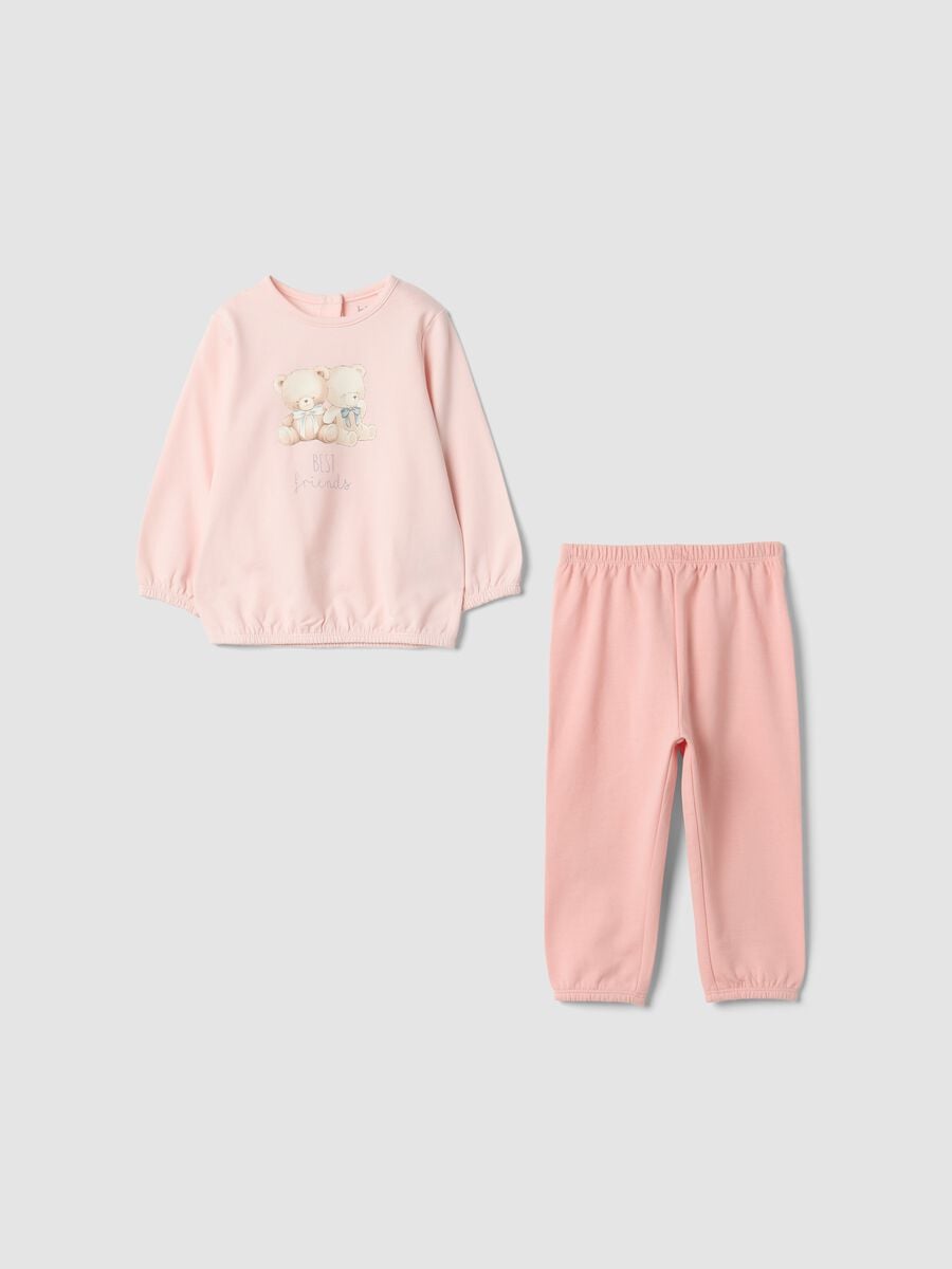 Pink organic cotton pyjamas with teddy bear print_0