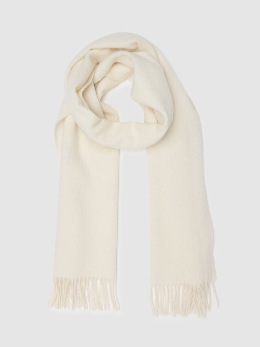 White wool and cashmere scarf with fringes_0