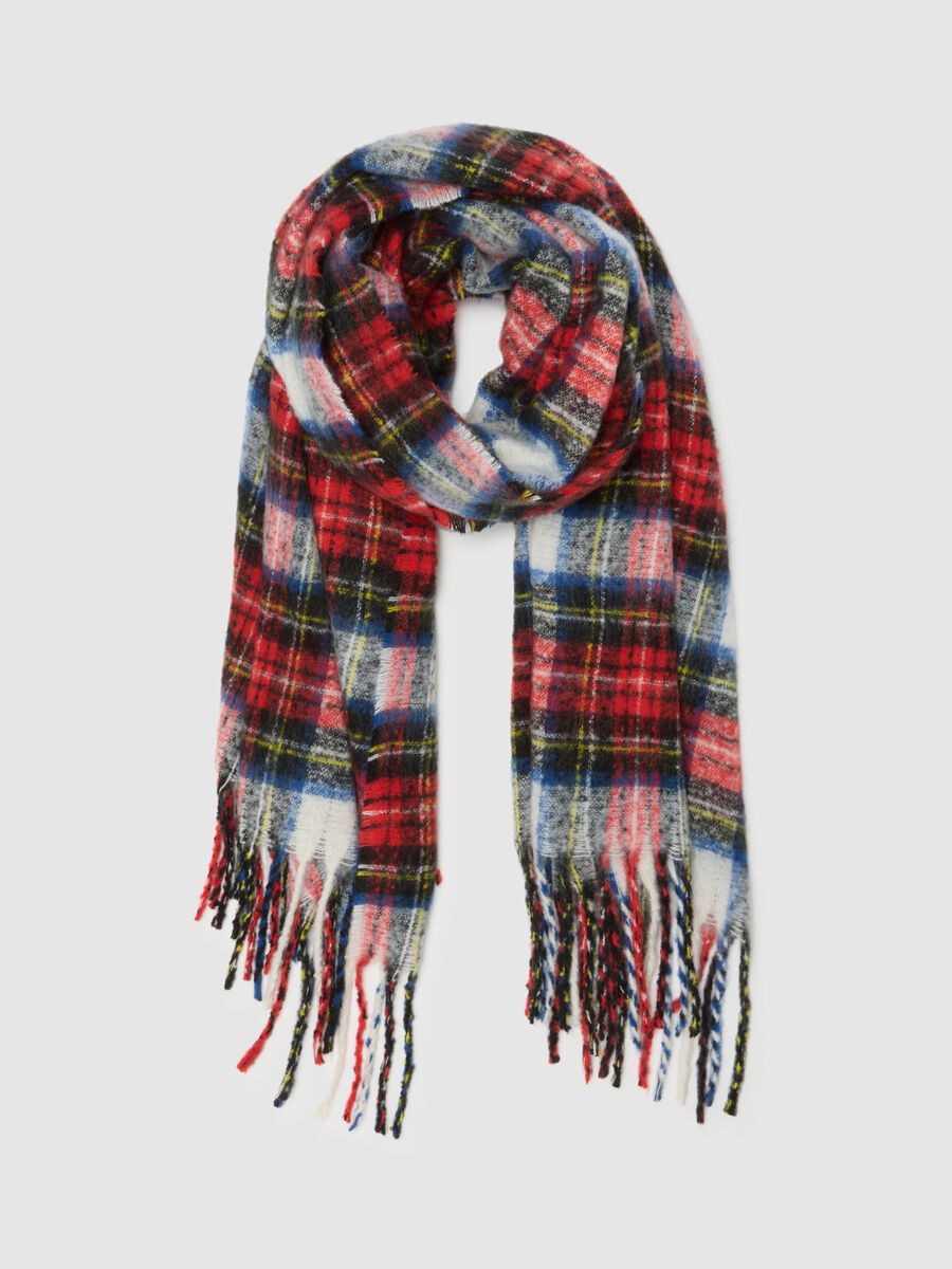 Multicolour Checked Scarf with Fringes_1