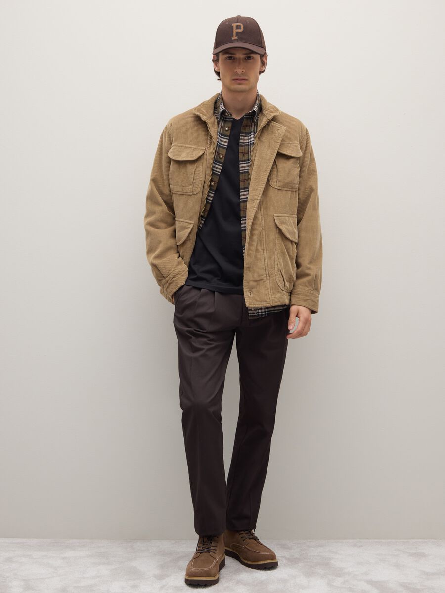 Beige pure cotton regular fit jacket with pockets and zip_3