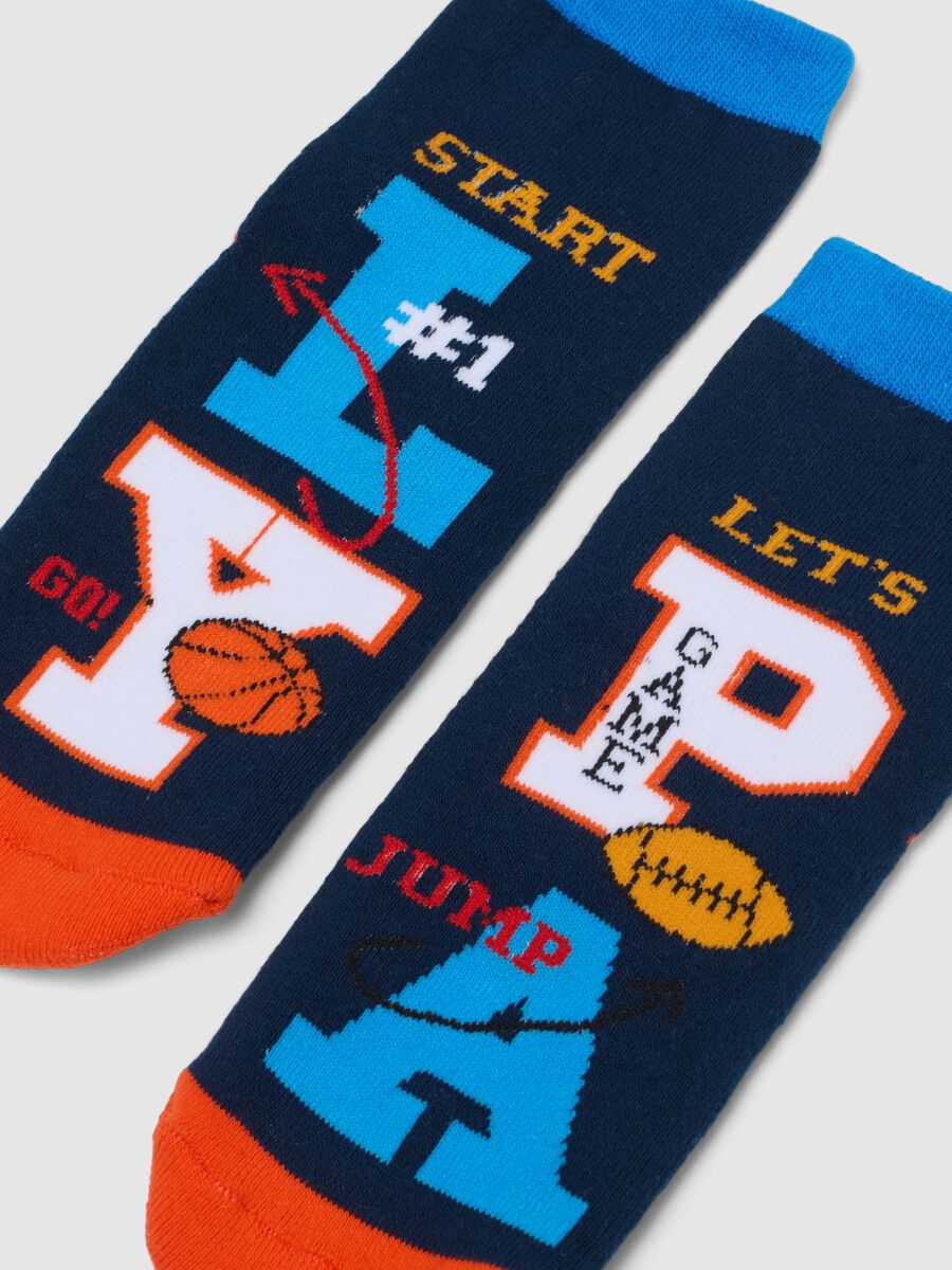 Bipack calzini in misto cotone multicolor da bambino con ricami basket_1