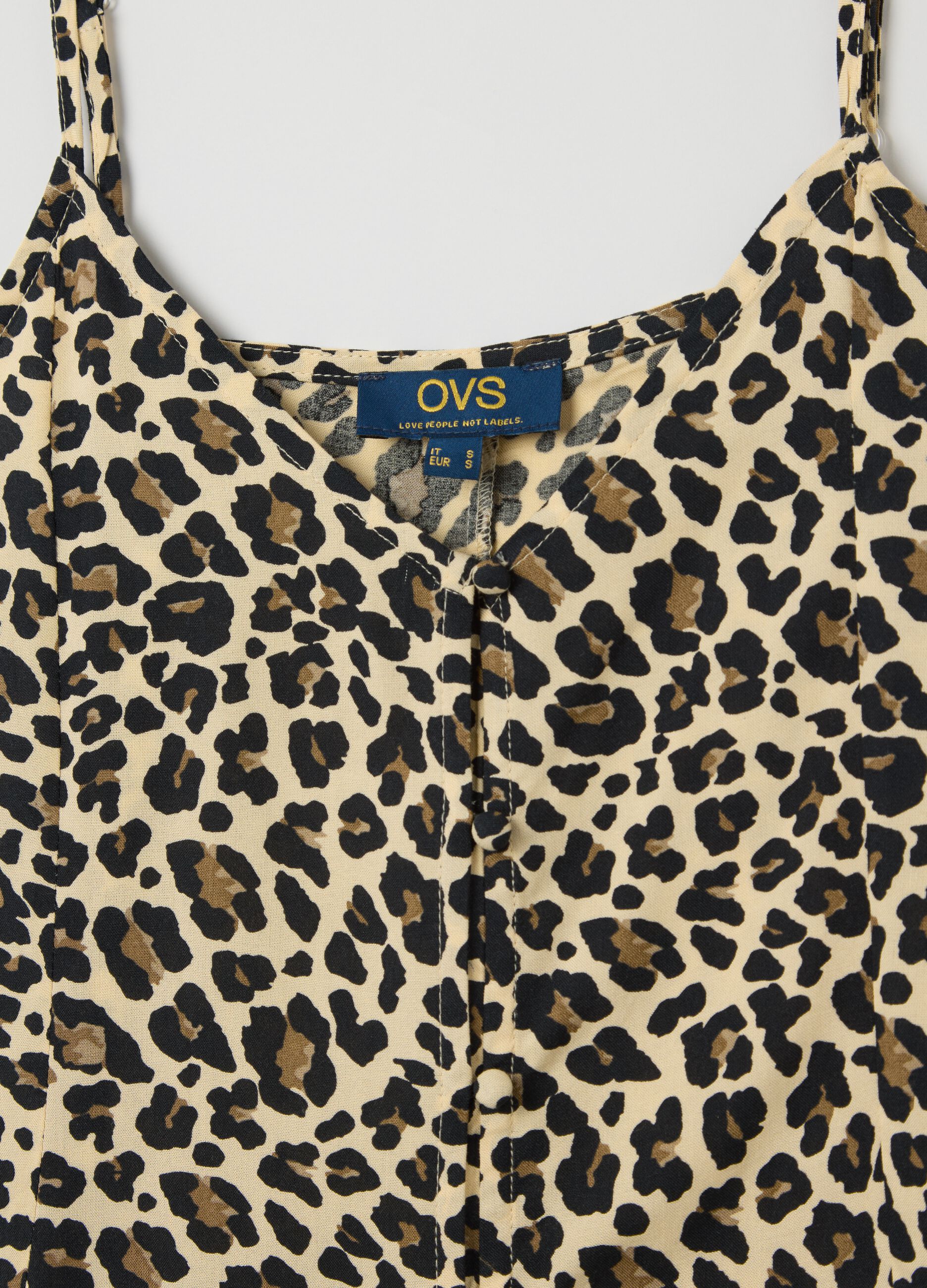 Abito beige in viscosa con fantasia animalier