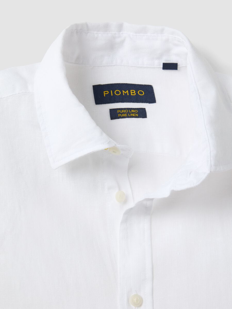 Camicia a maniche lunghe in puro lino bianca regular fit_5