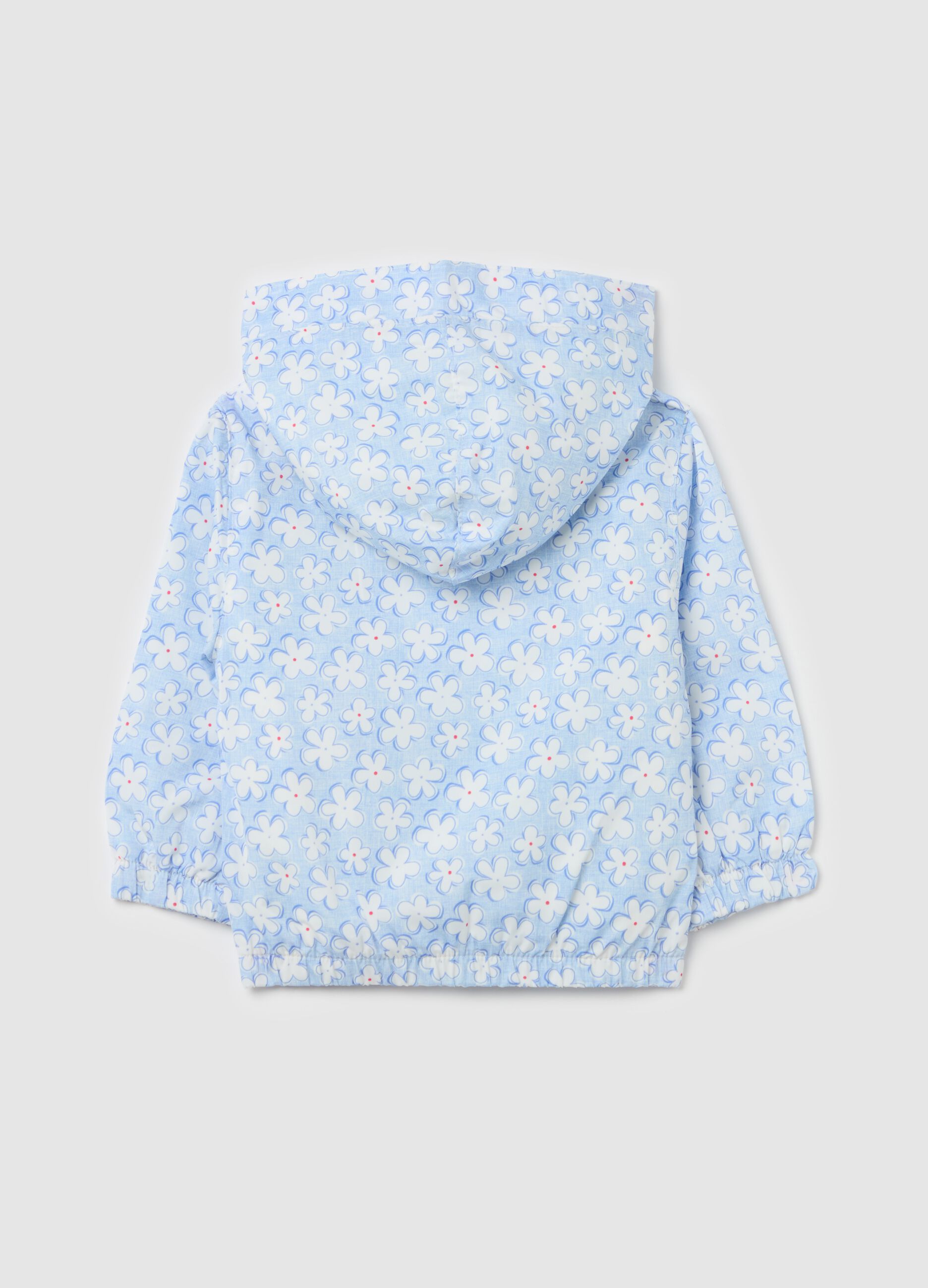 Waterproof jacket with hood and ditsy floral print