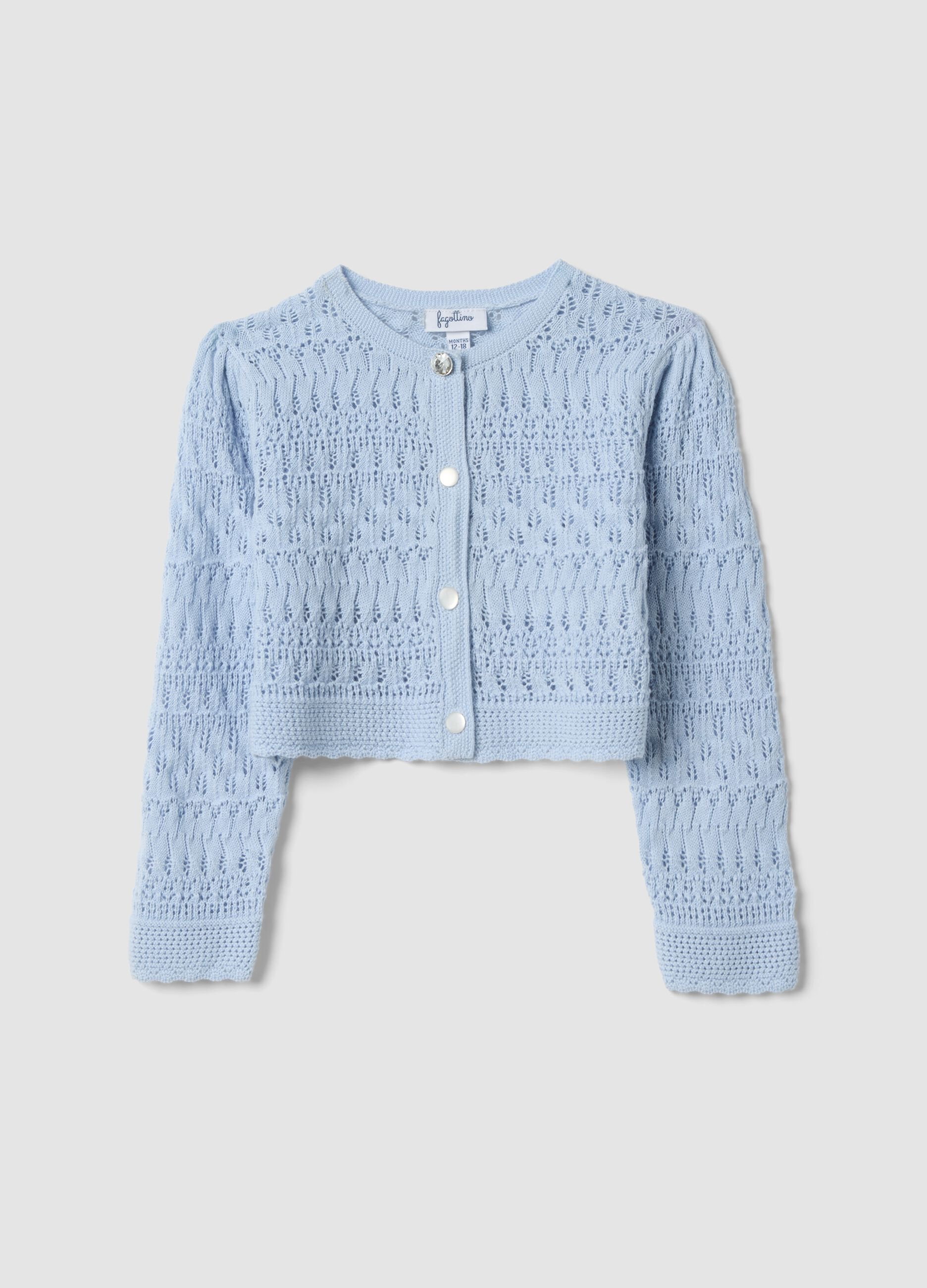 Blue fitted pure cotton knitted cardigan for baby girl
