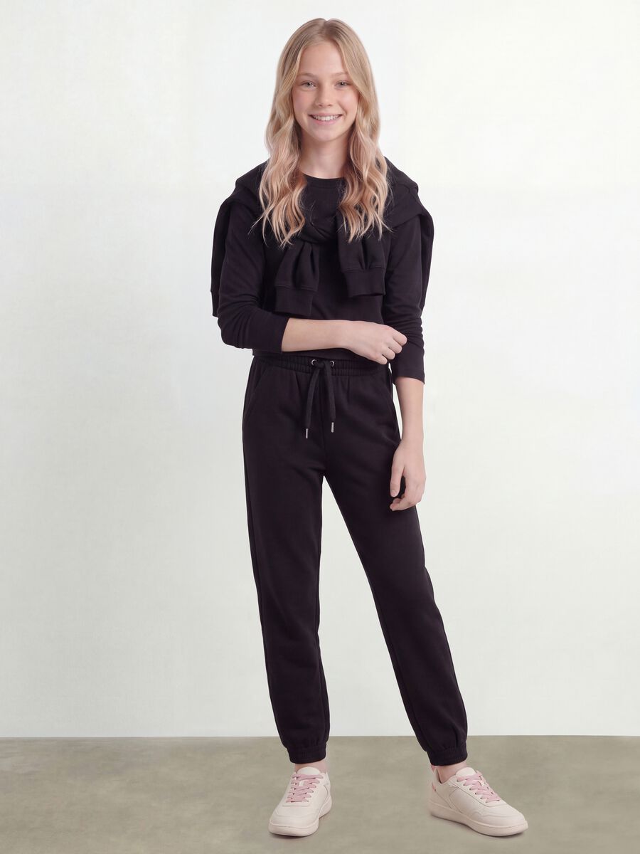 Pantaloni jogger neri in puro cotone organico regular fit per ragazza_0