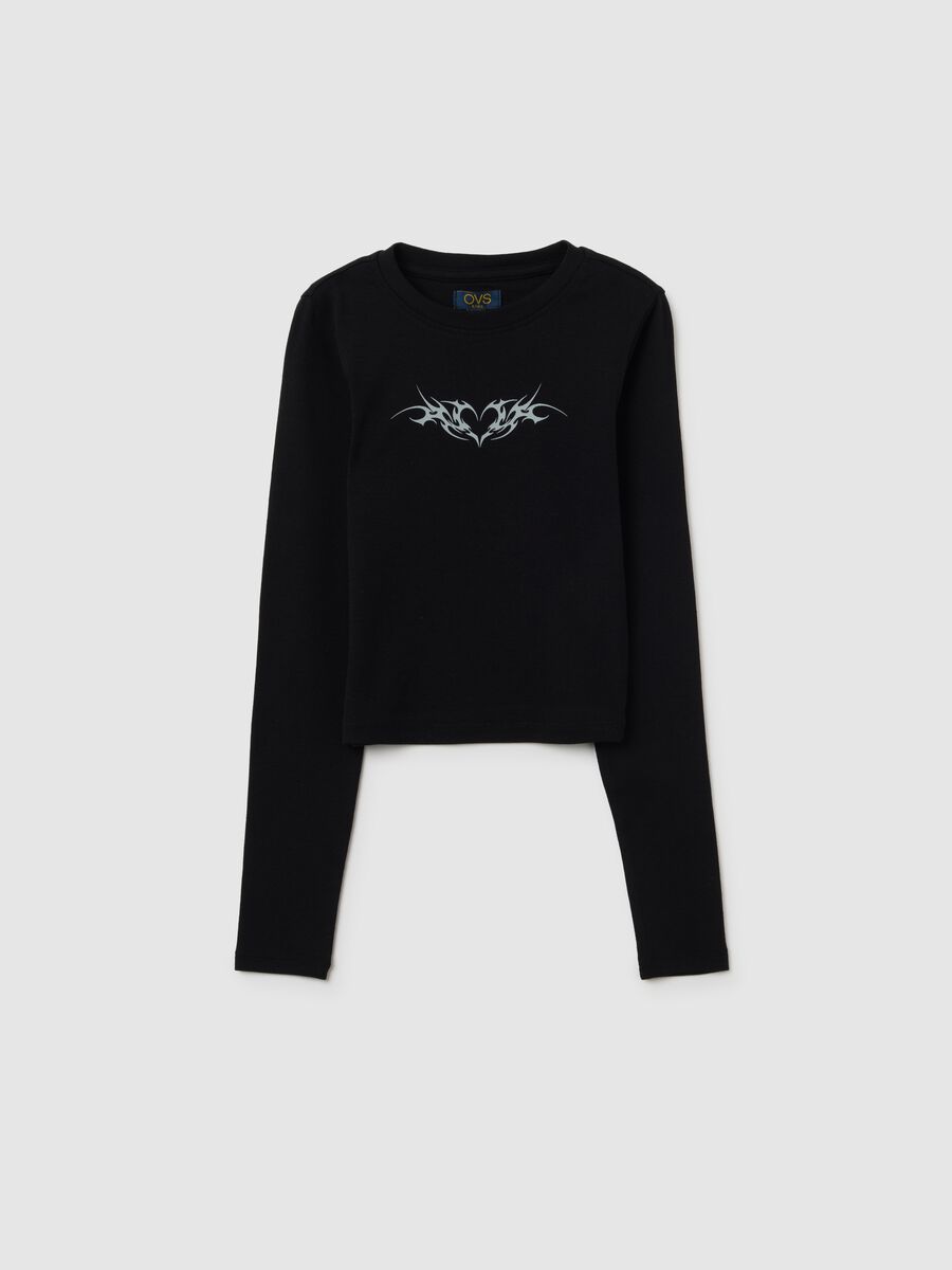 Maglia da ragazze in cotone elasticizzato nera regular fit_0