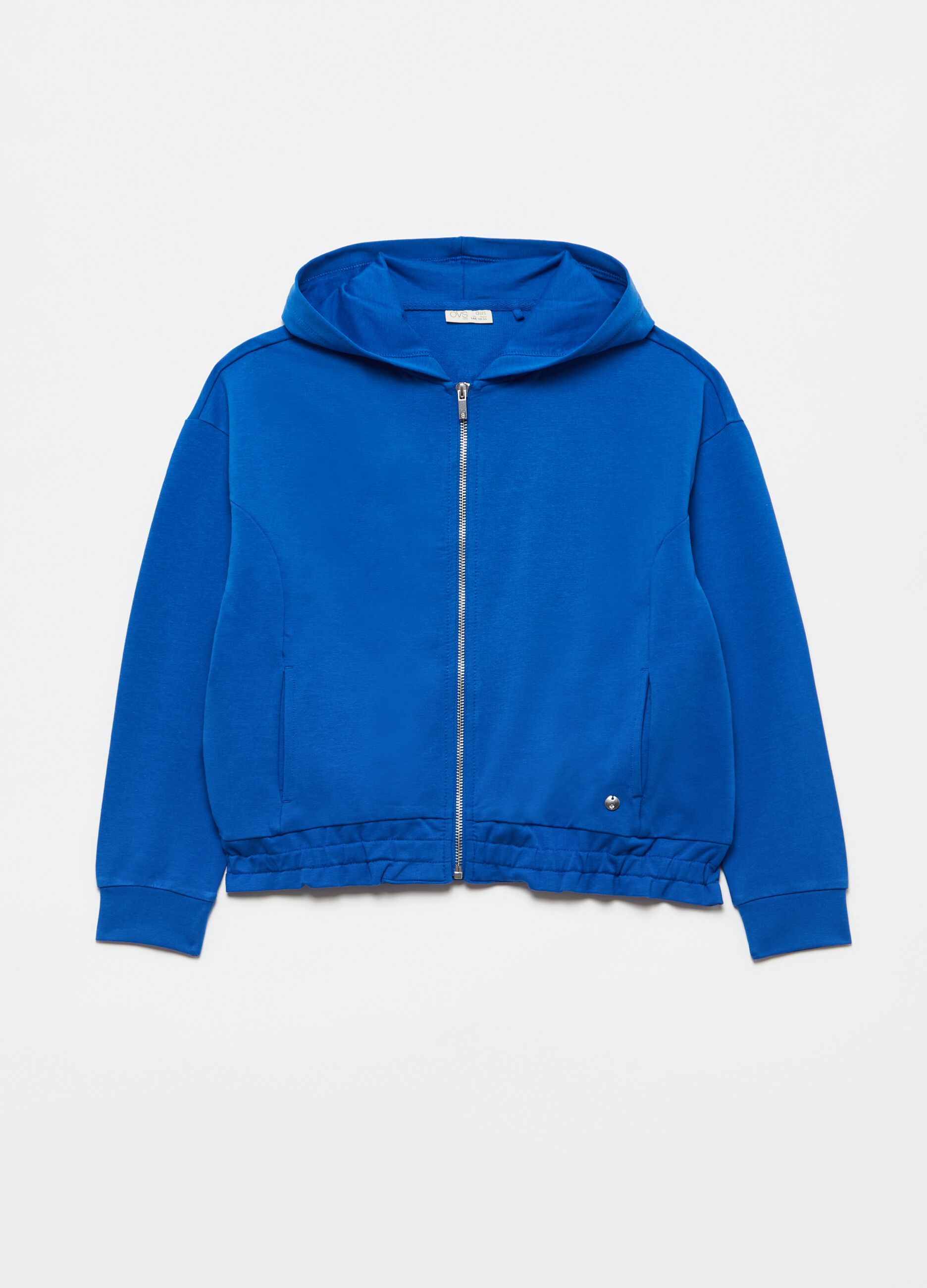 Full-zip sweatshirt with hood in stretch cotton