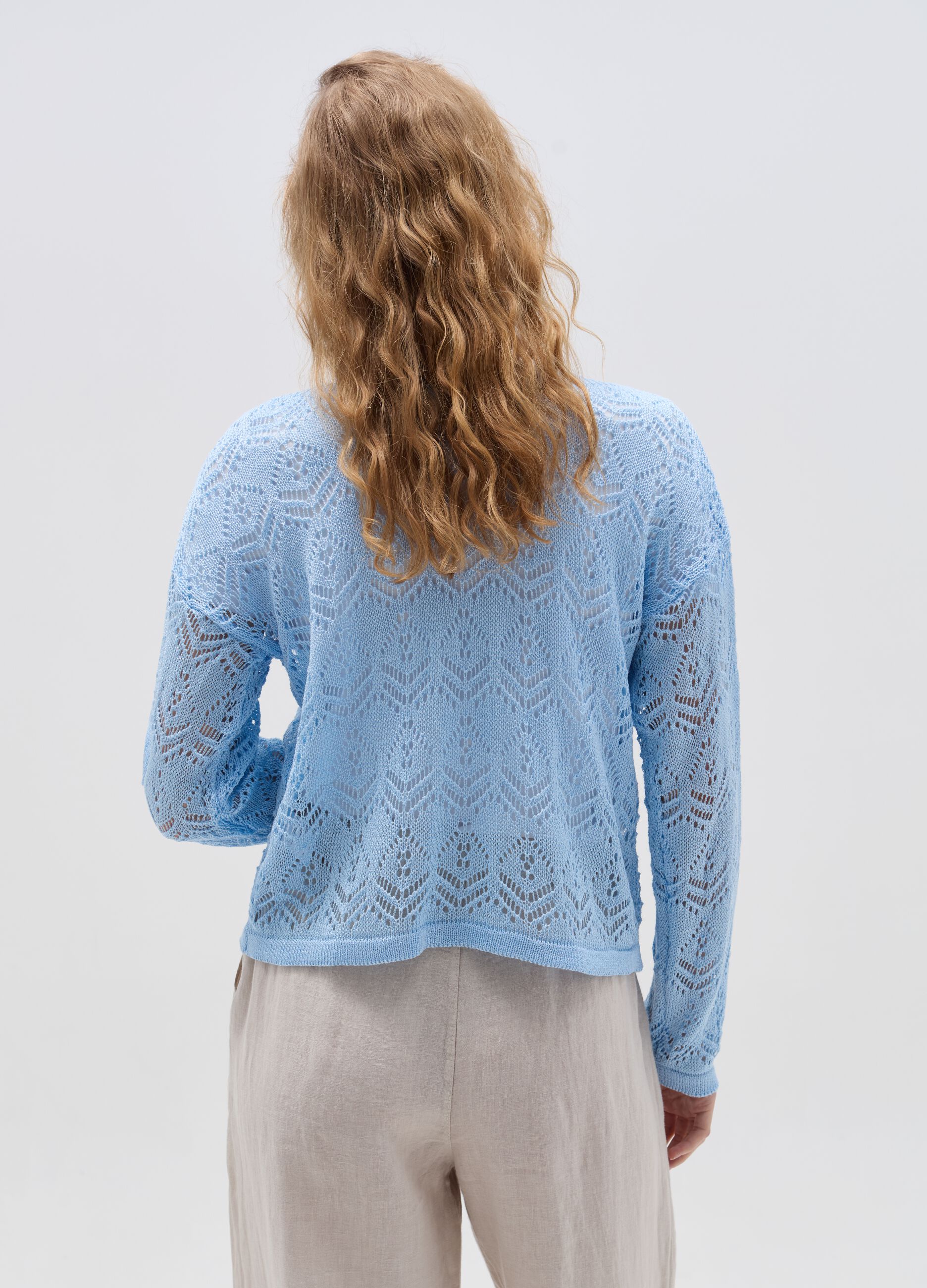 Pullover with openwork geometric weave