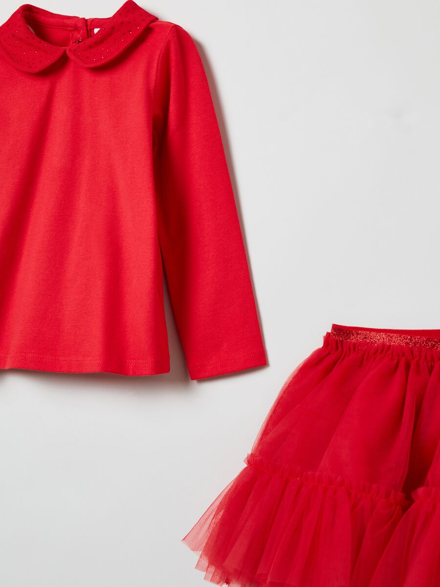Set polo con strass e gonna in tulle_2