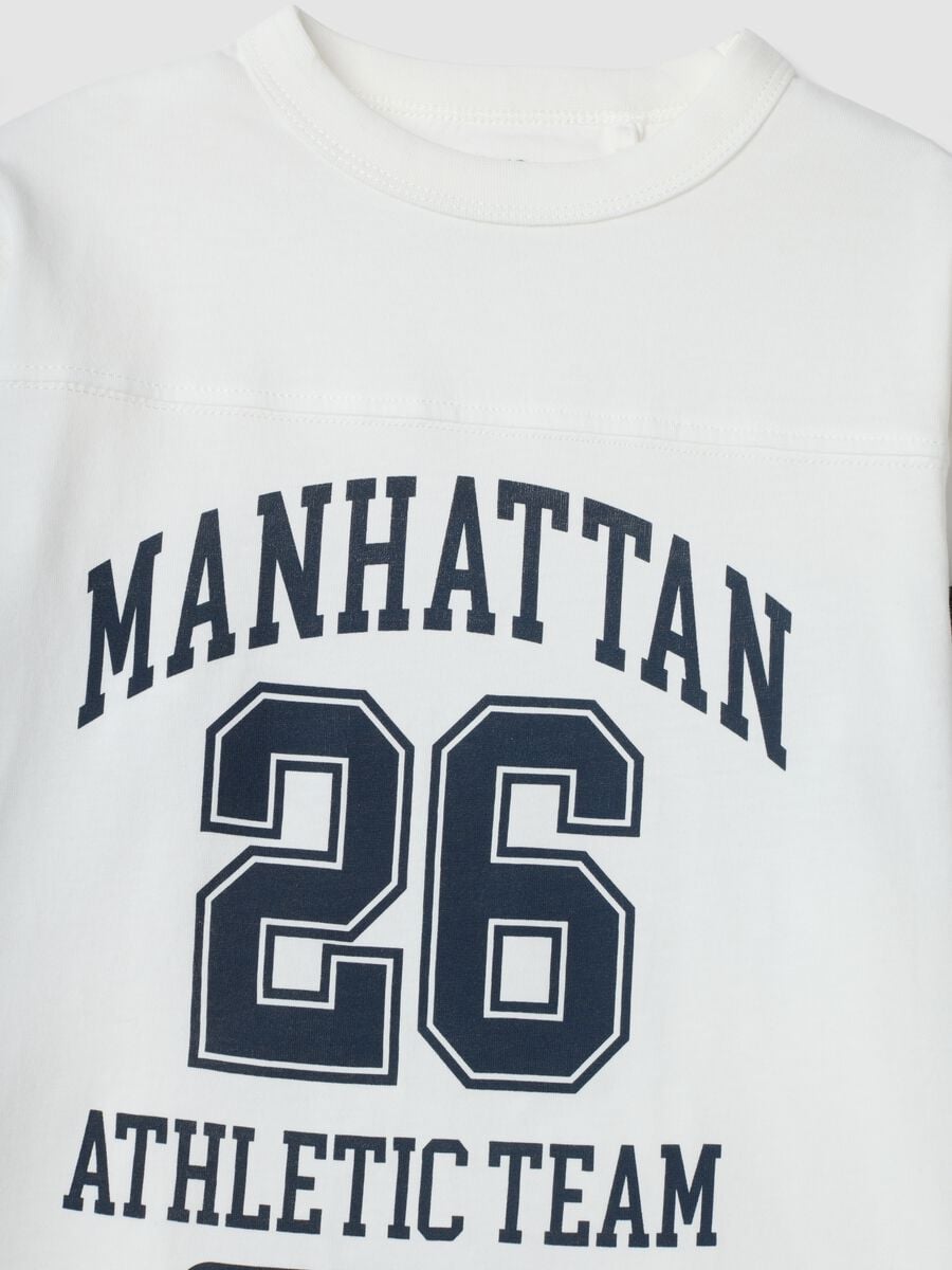 White pure cotton T-shirt with college print, regular fit_2