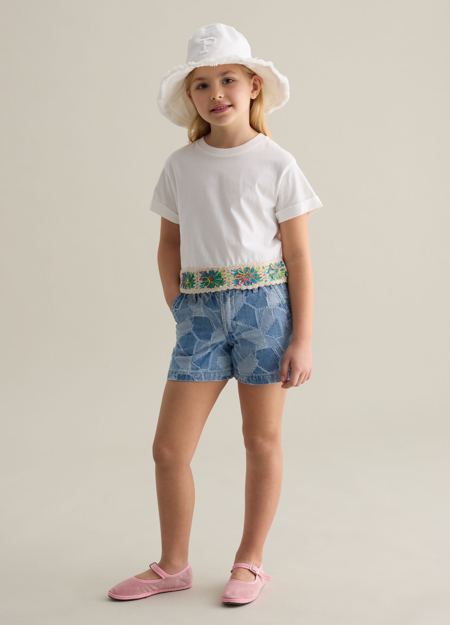 Patchwork-effect shorts in denim