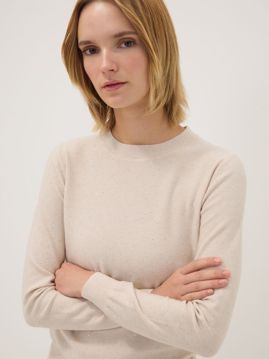 Camel viscose-blend jumper with sequins, regular fit_1