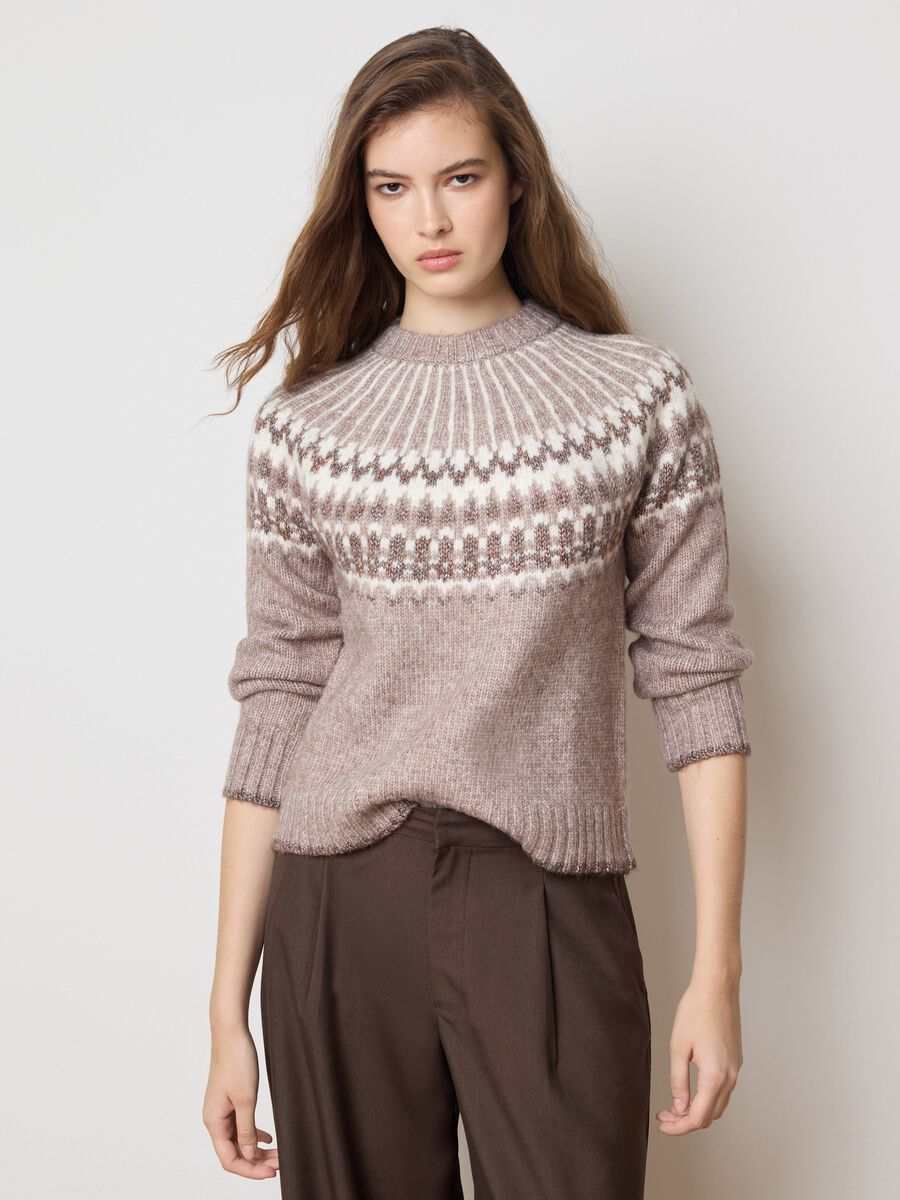Beige high-neck regular fit knitted jumper_1