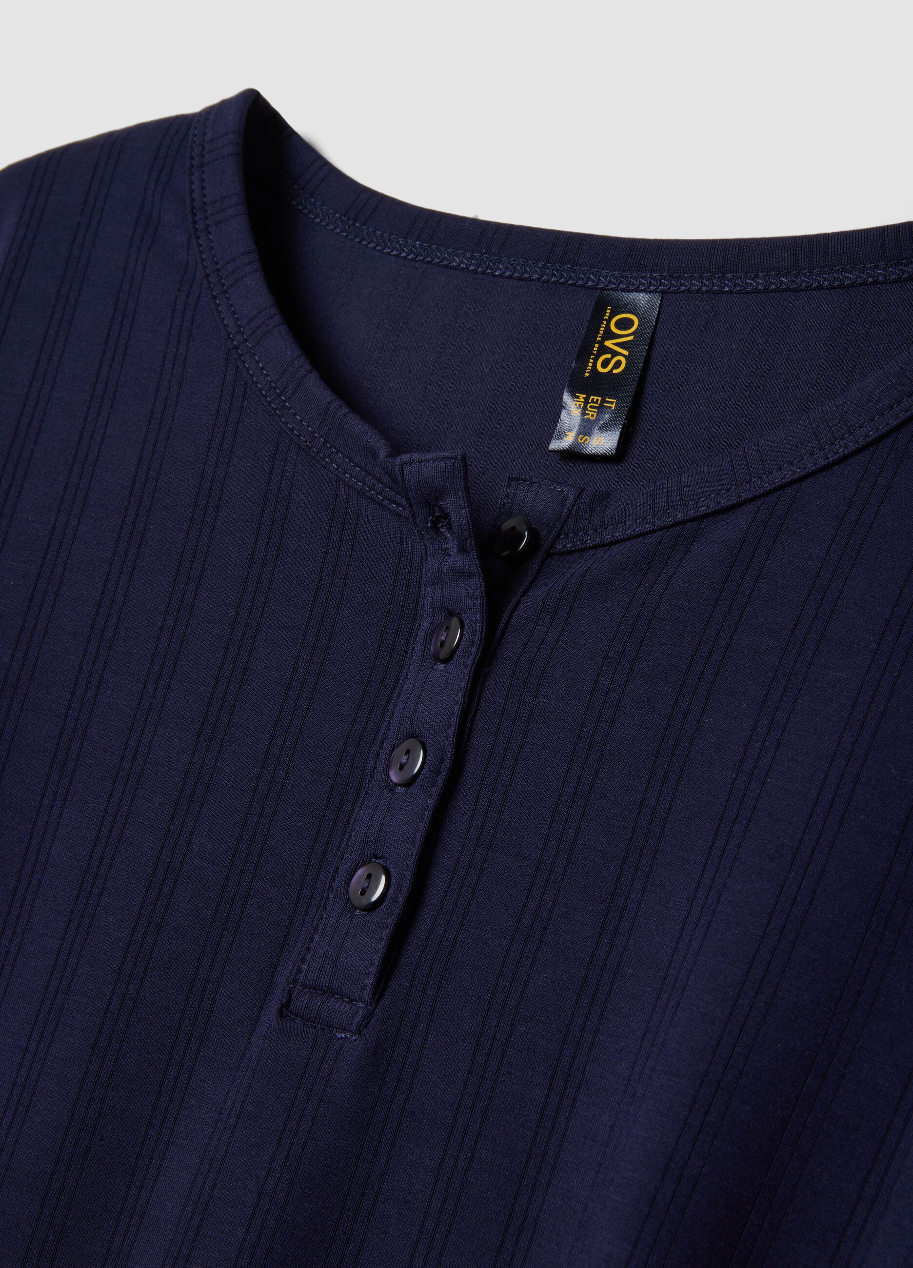 Blue ribbed stretch viscose pyjama top