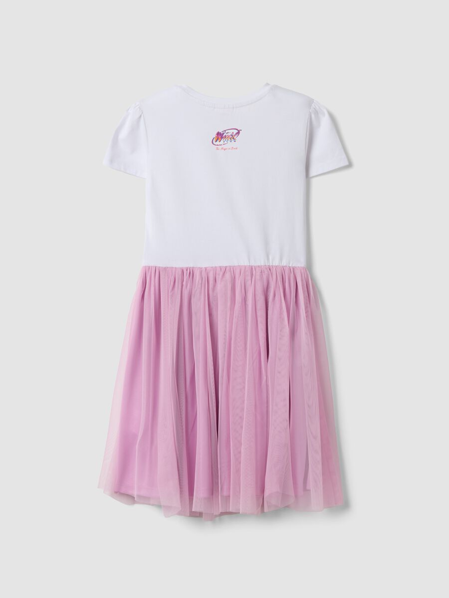 Abito mini rosa e bianco in cotone elasticizzato con tulle per bambina regular fit_1