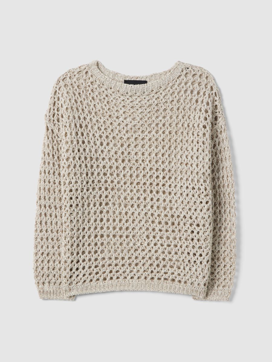 Beige cotton-blend knitted sweater_4