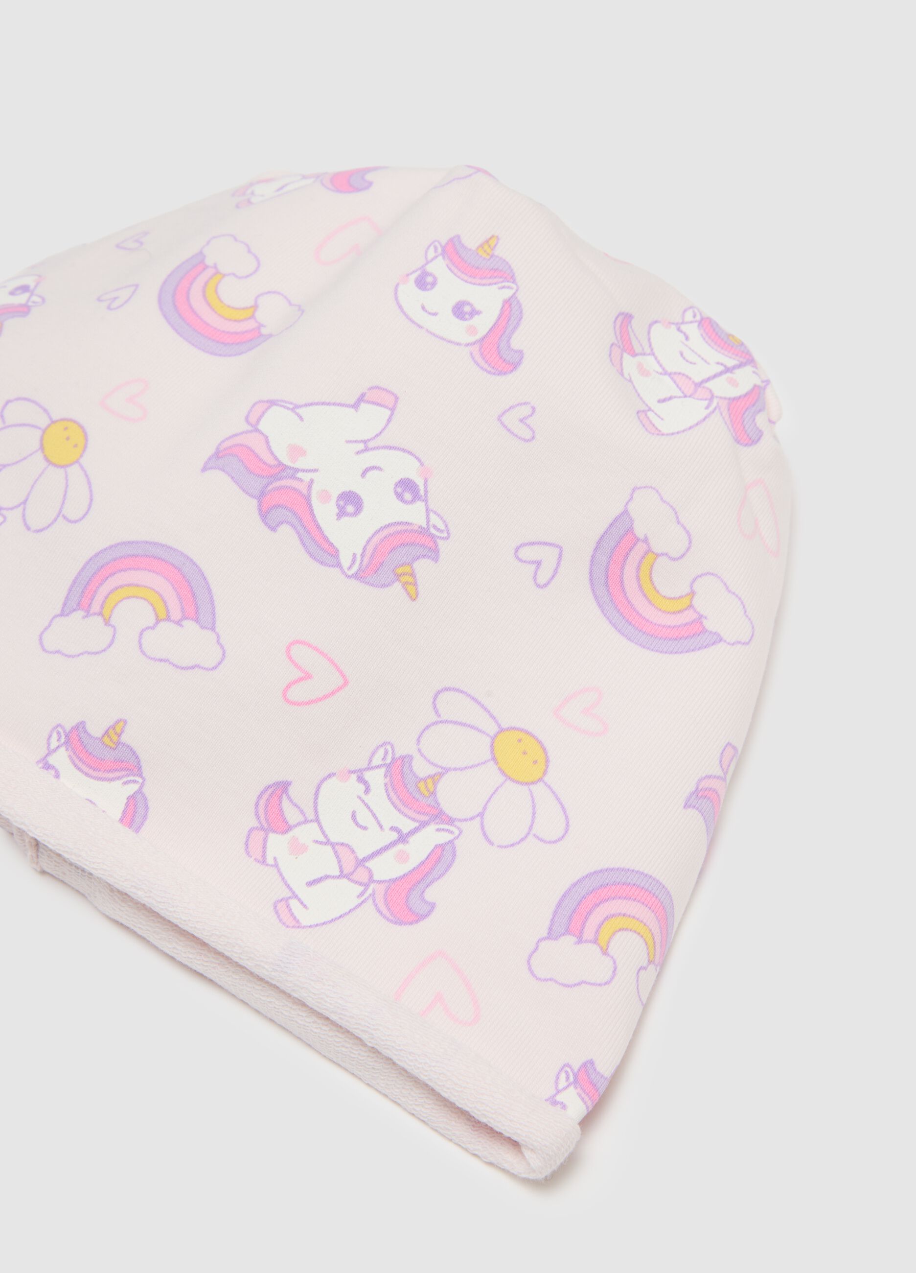 Multicoloured stretch cotton baby girl's cap with prints