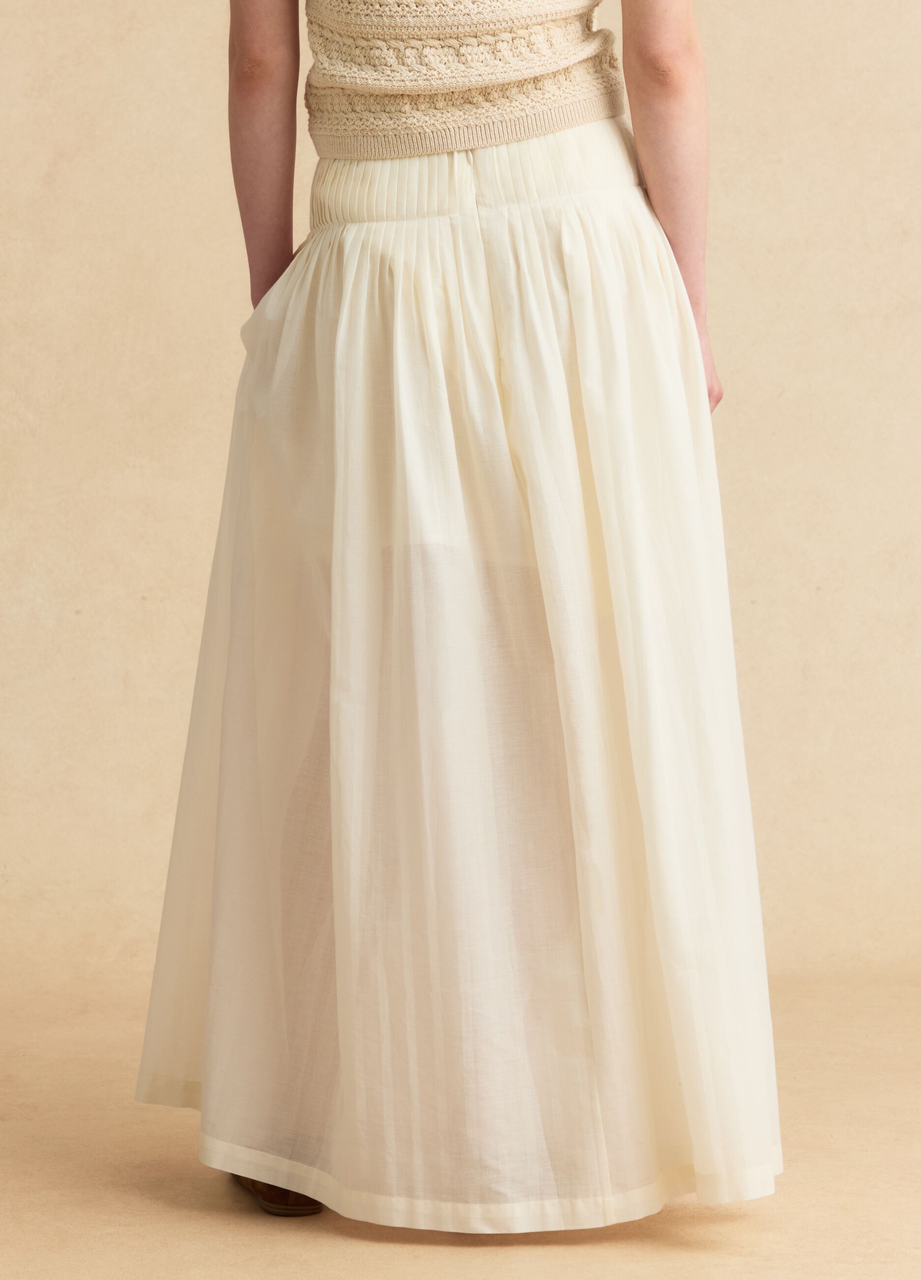 Beige pure cotton midi skirt