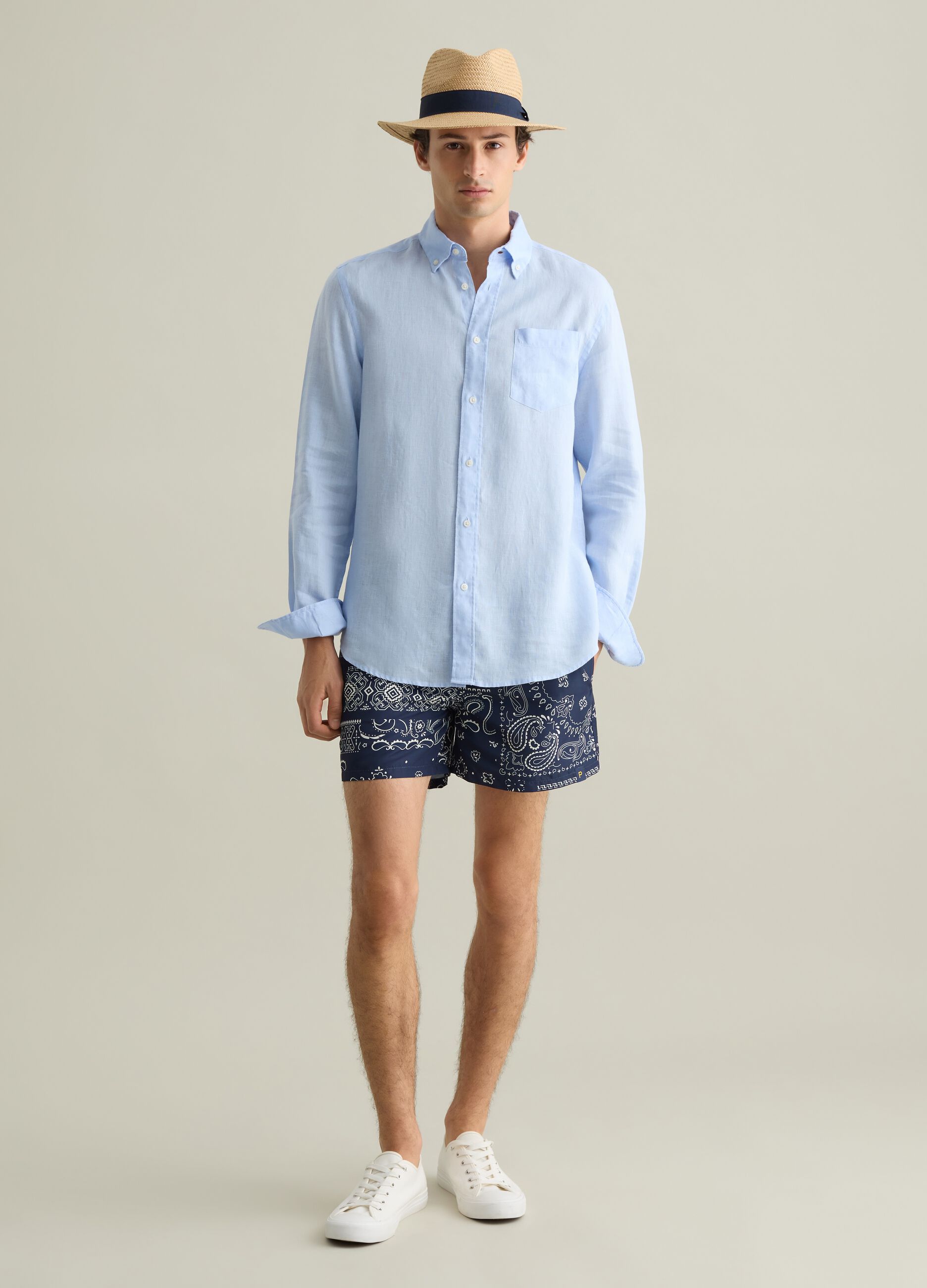 Blue swim boxers with paisley print