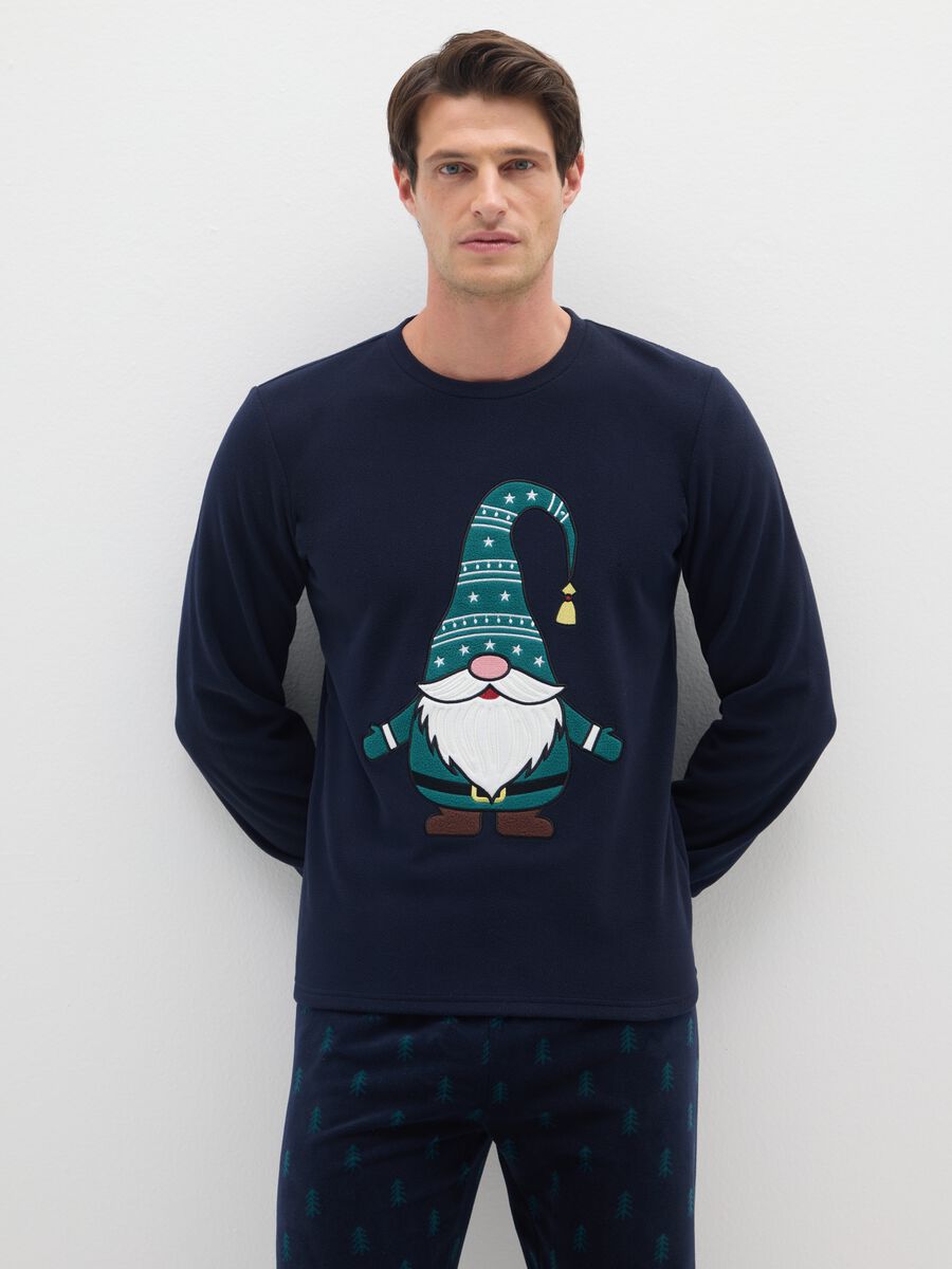 Blue Regular Fit Long Pyjamas with Christmas Motifs_1