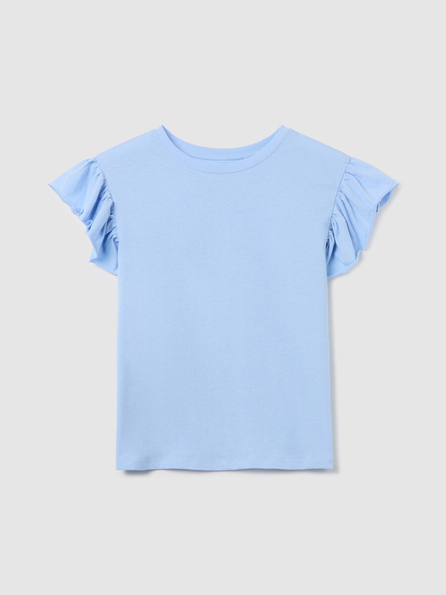 Light blue short-sleeved T-shirt with flounce_4