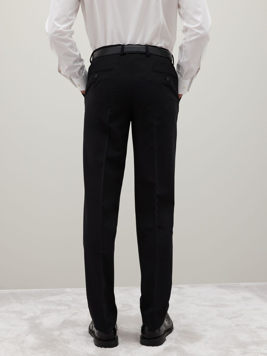 Black Slim Fit Stretch Fabric Trousers_3