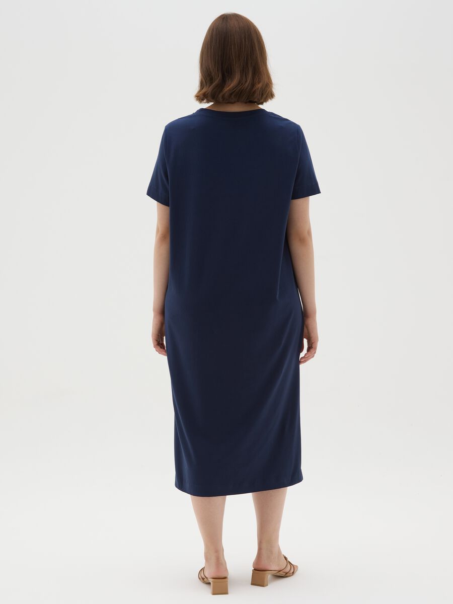 Women's long blue cotton dress, regular fit_3