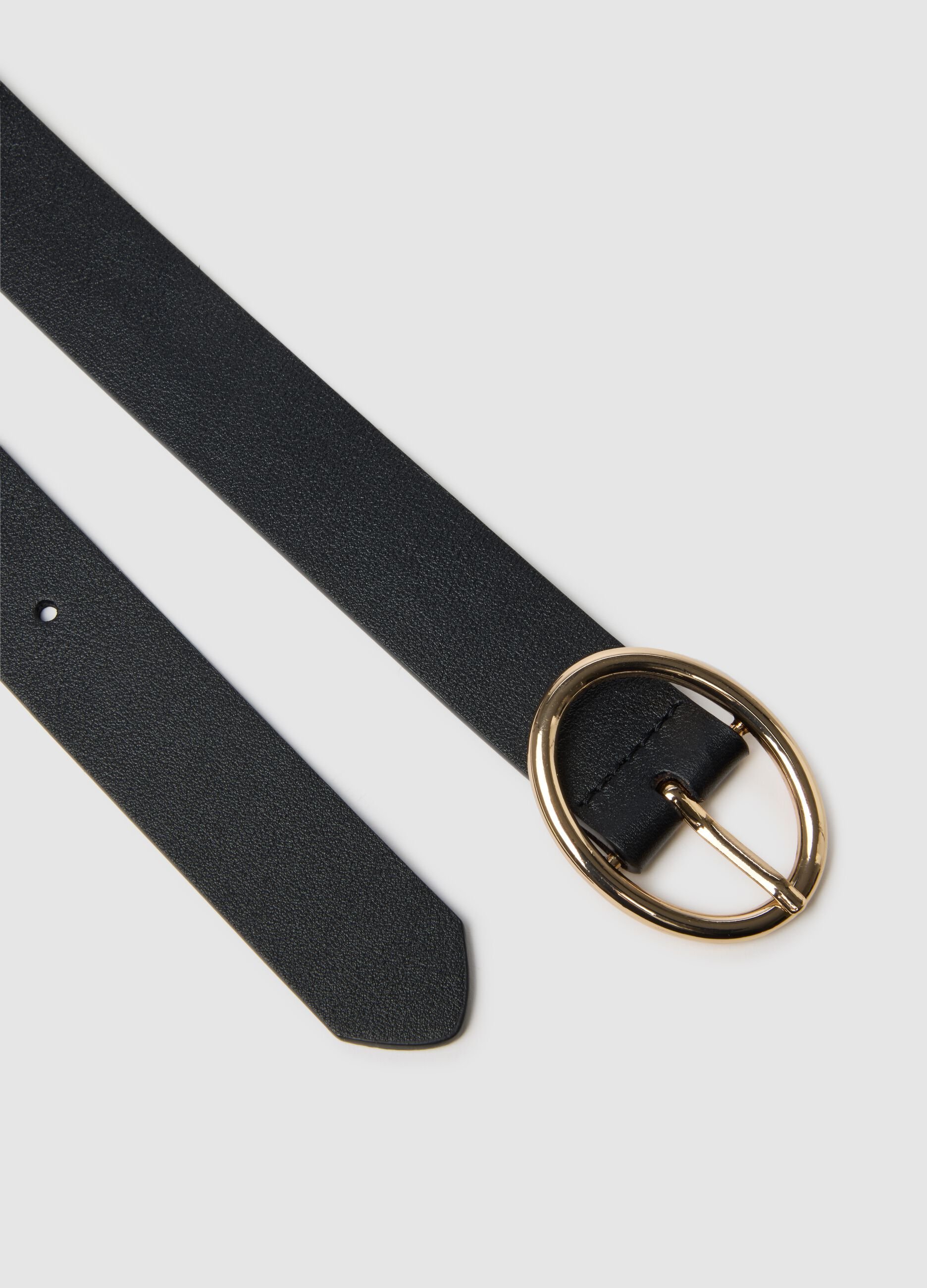 Black genuine leather belt with gold buckle