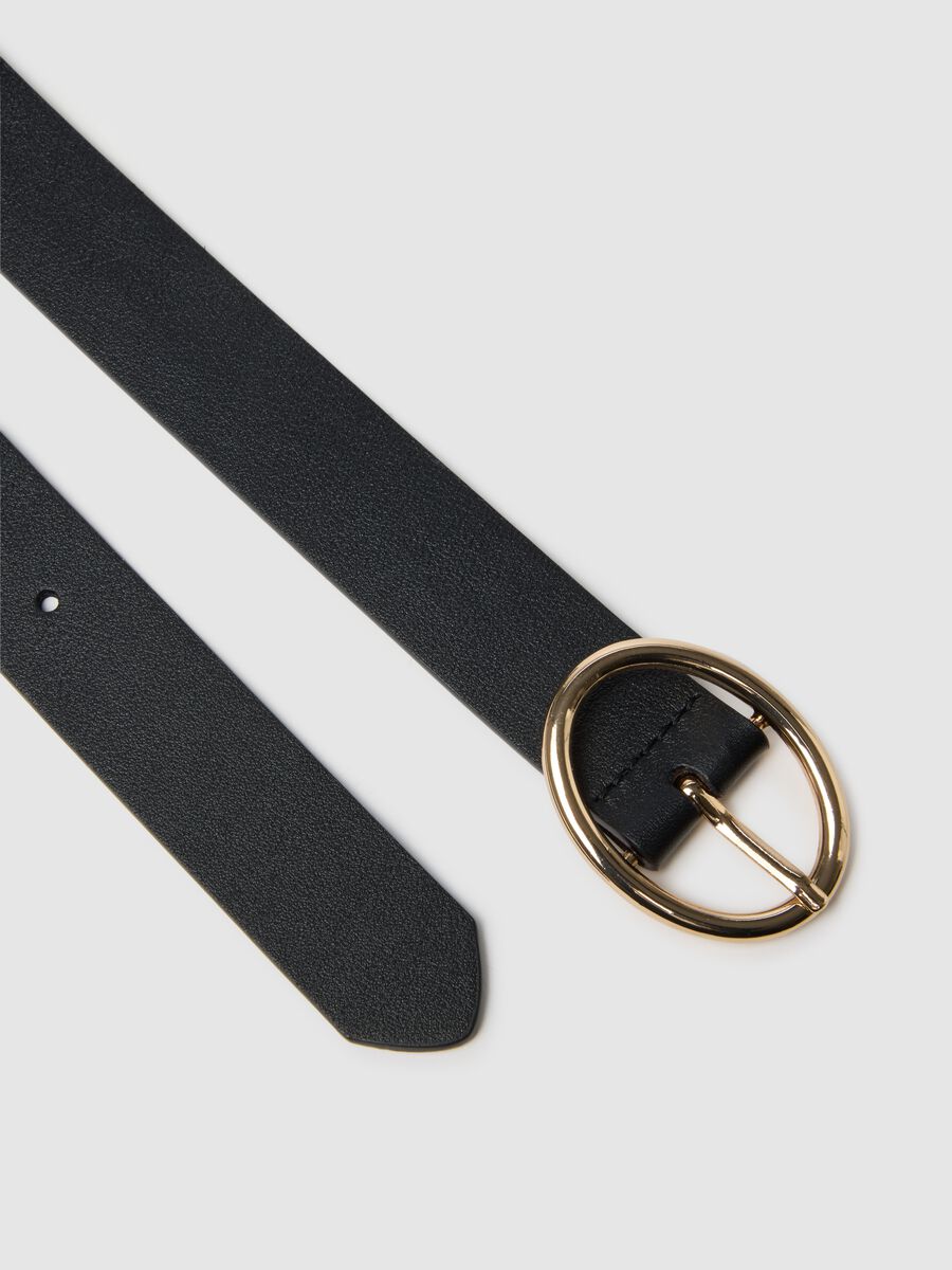 Black genuine leather belt with gold buckle_1