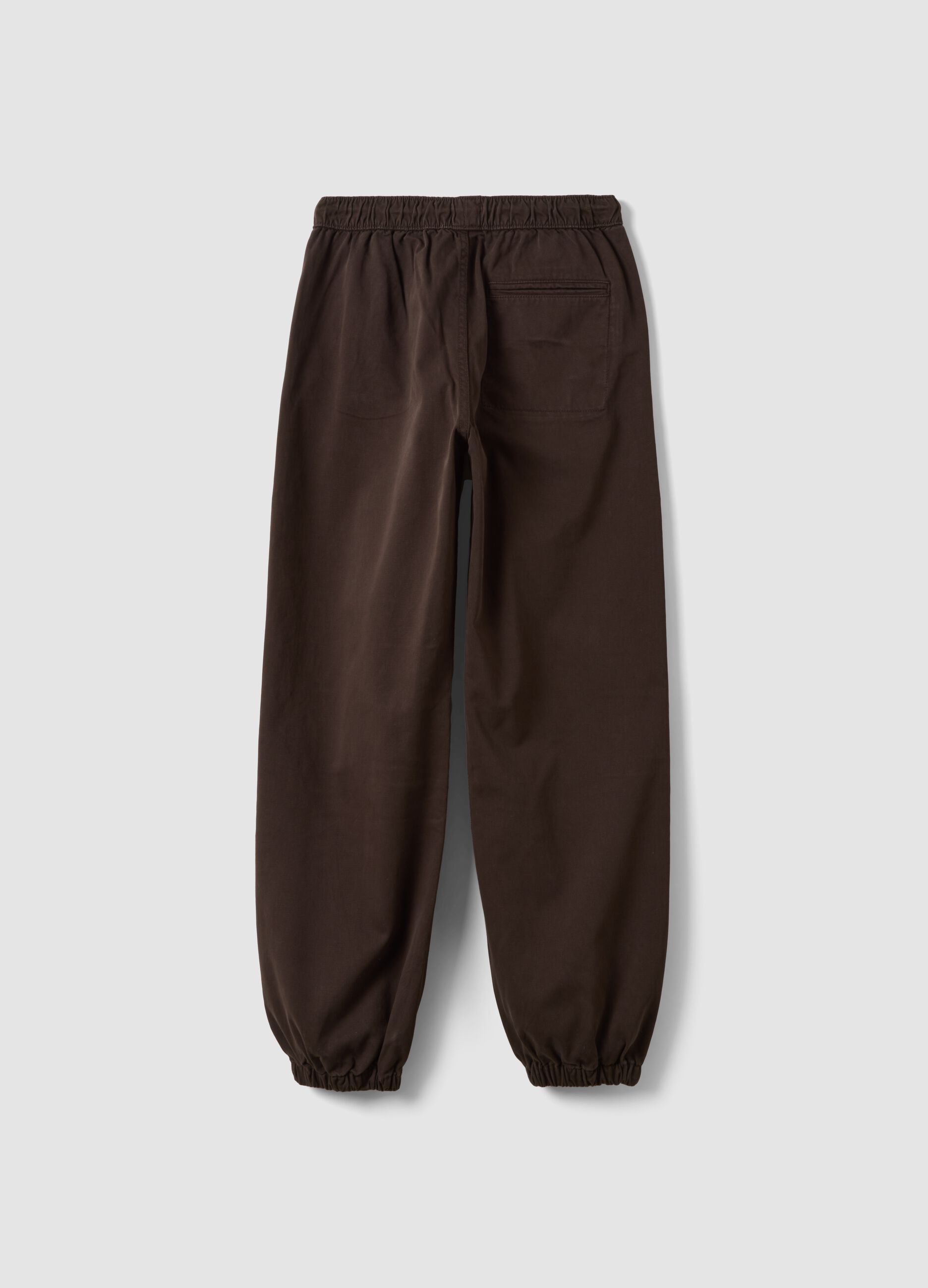 Brown stretch cotton joggers with elasticated cuffs, comfort fit