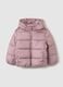 Girls' padded pink jacket in fabric with zip and buttons_0