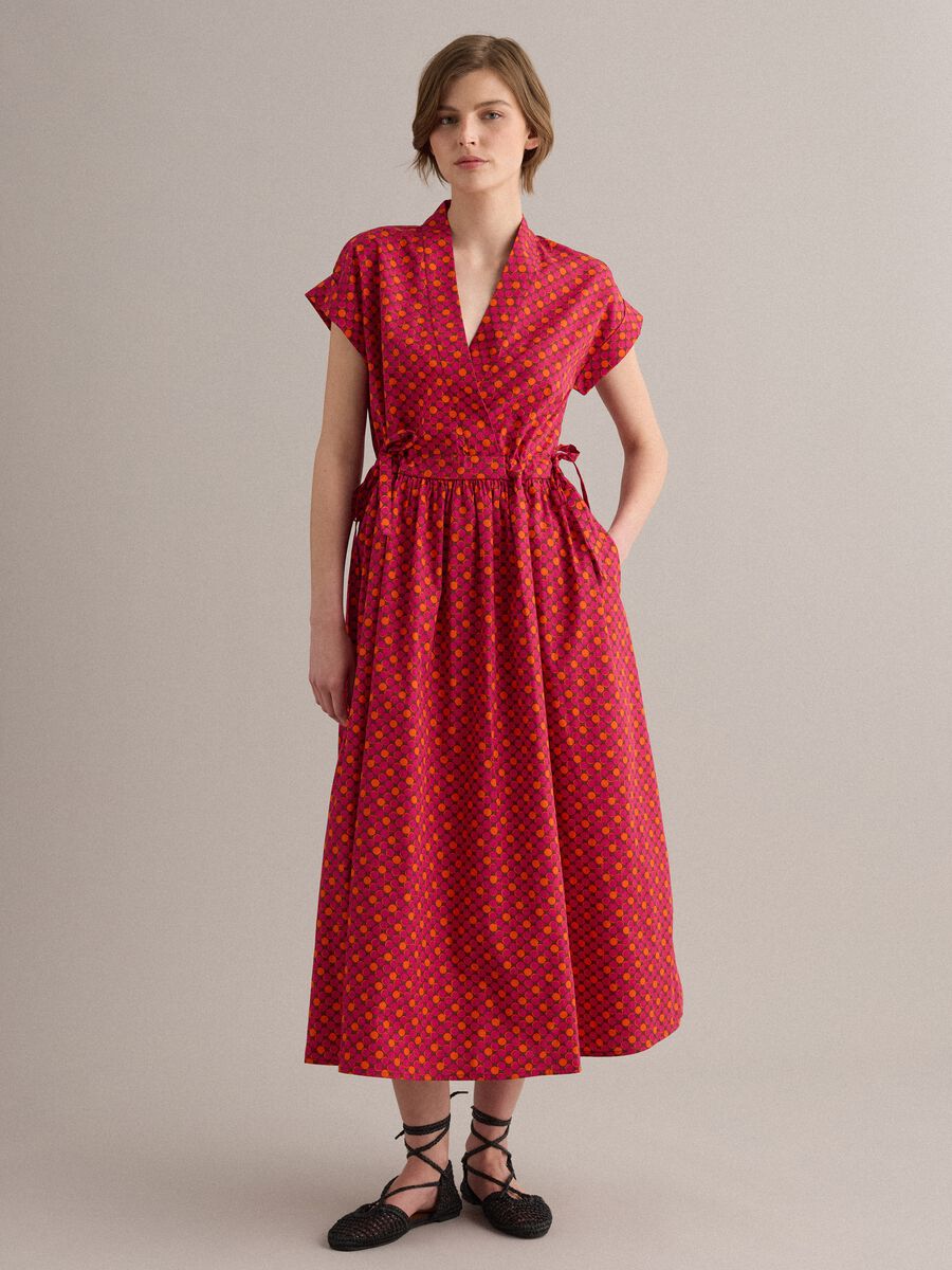 Red pure cotton midi dress with printed pattern_0